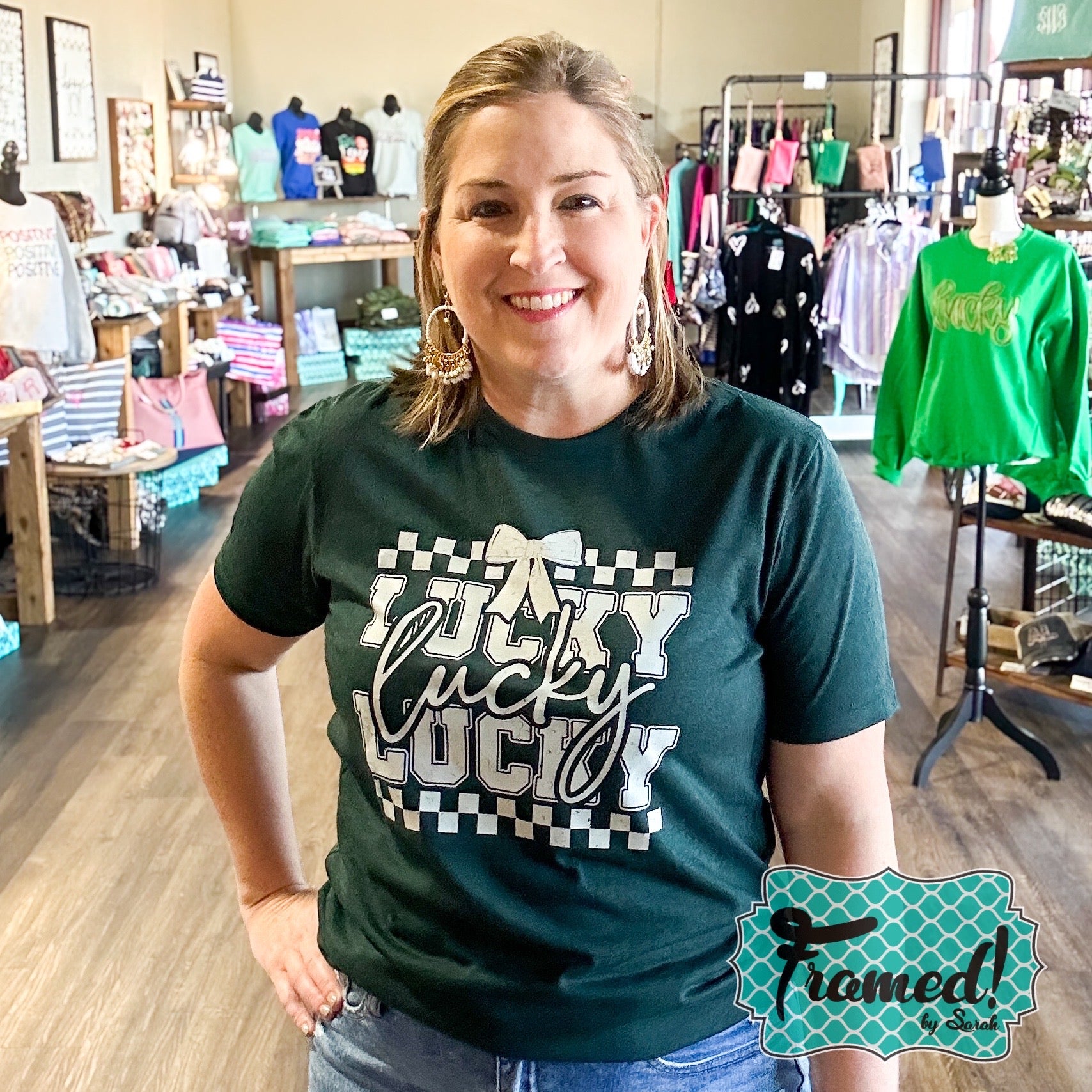 Green 'Lucky with Bow' Graphic Tee (XL only)