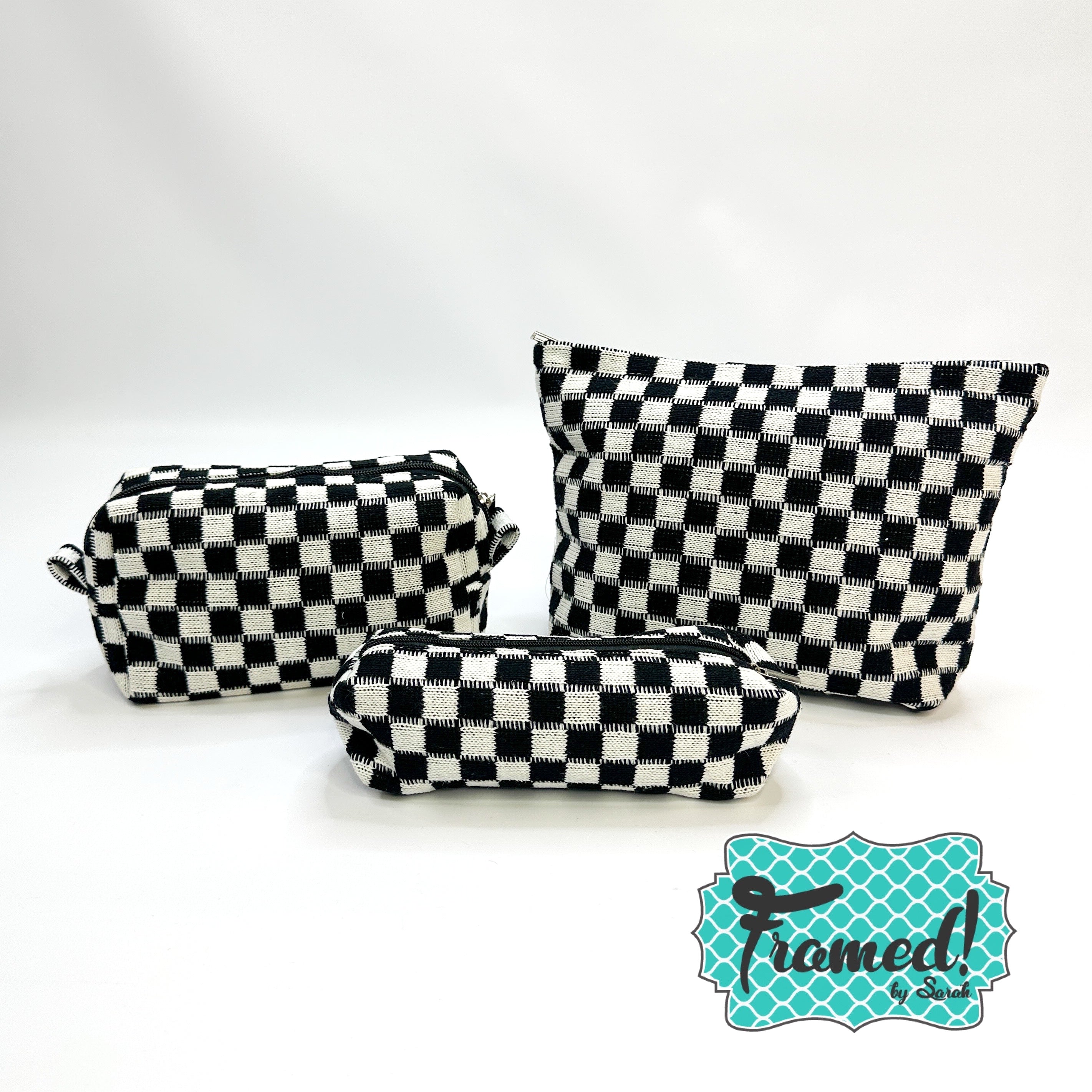 Set of 3 Checkered Cosmetic Bags