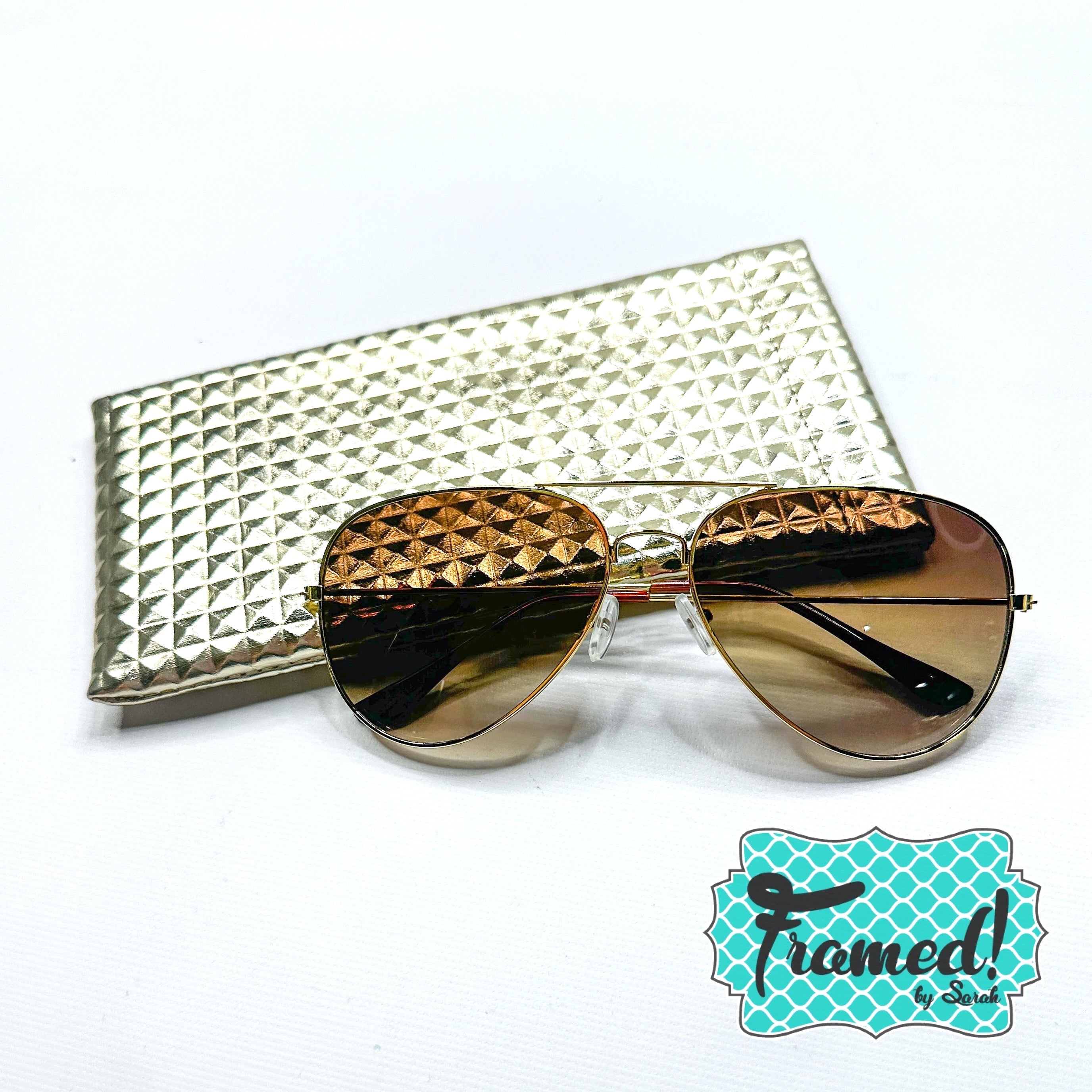 Golden Aviator Sunglasses with Case