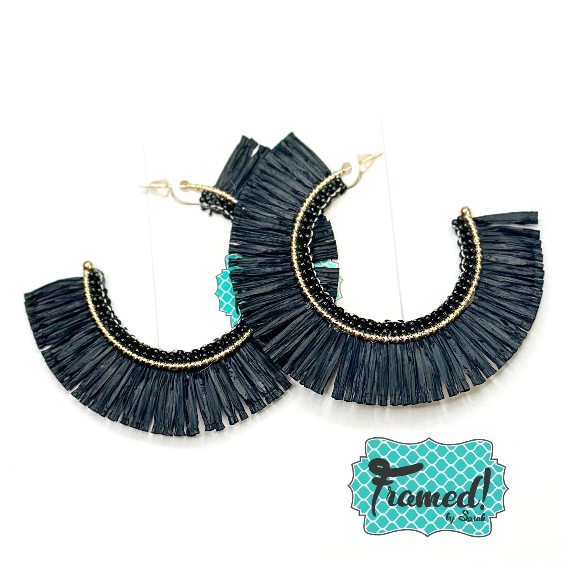 Black Raffia Hoop Earrings