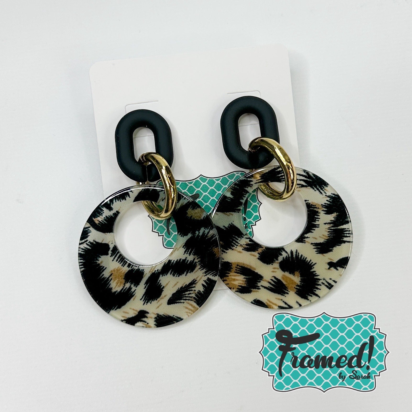 Black Leopard Linked Disc Earrings