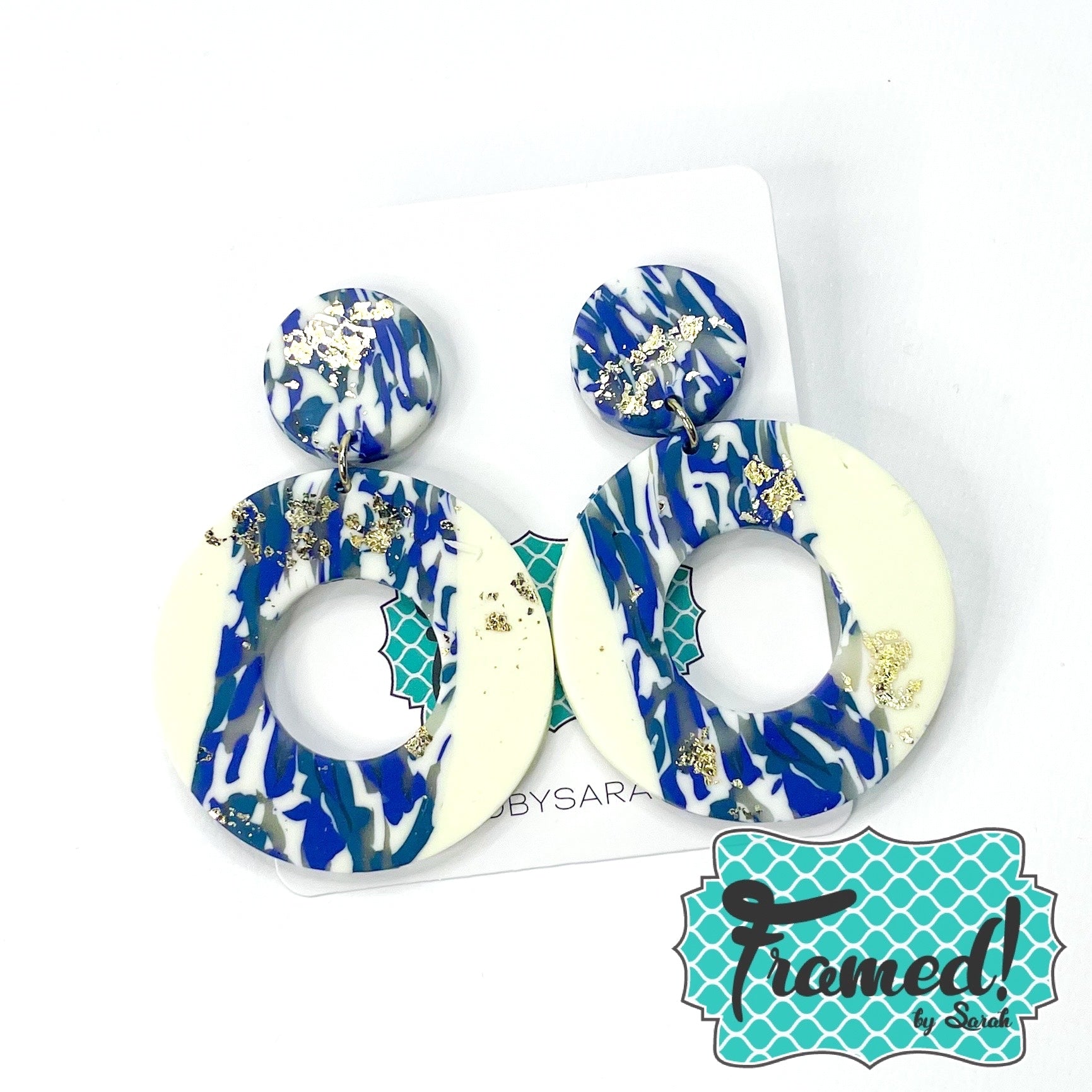 Blue & Ivory Marble Hoop Earrings