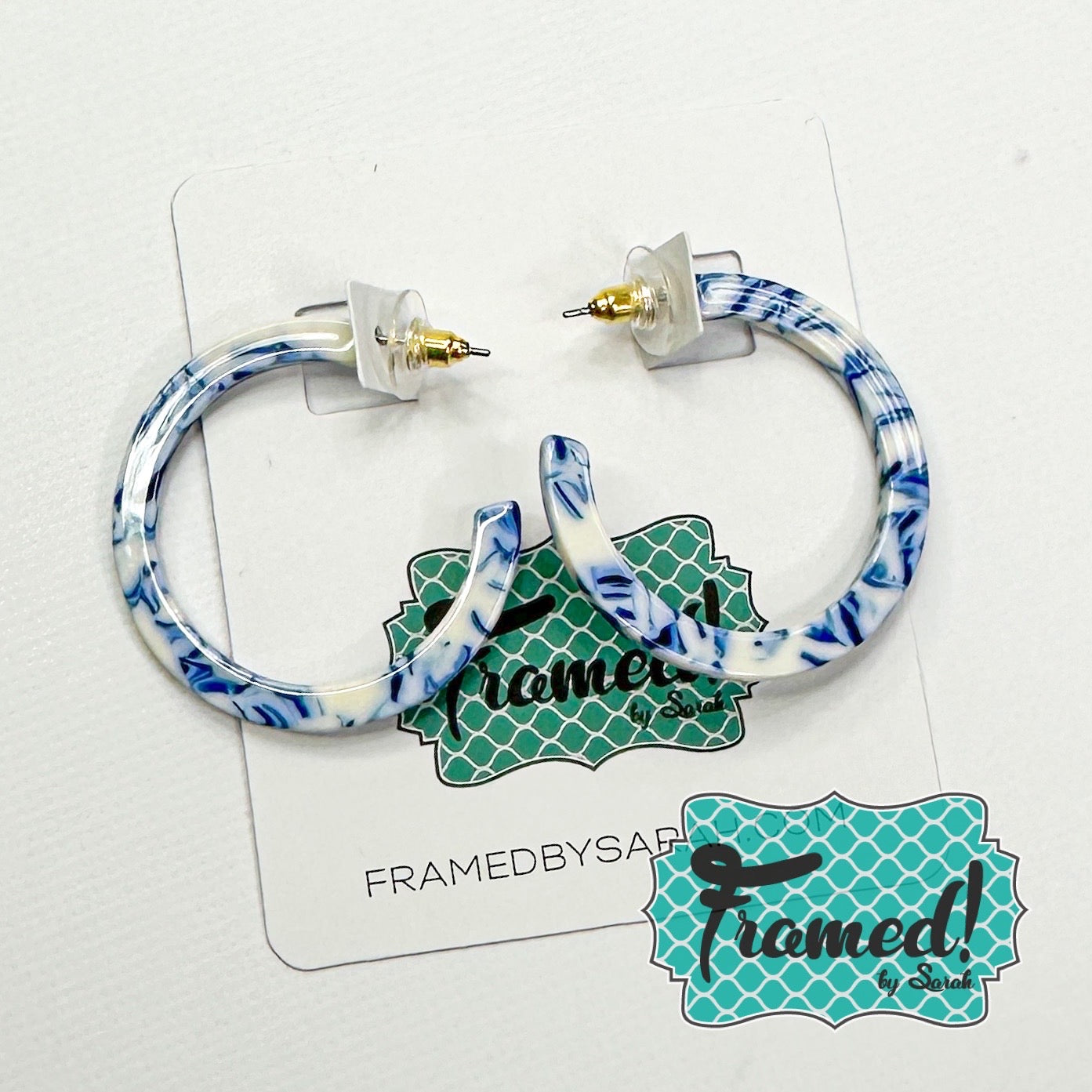 Blue & White Acrylic Hoop Earrings