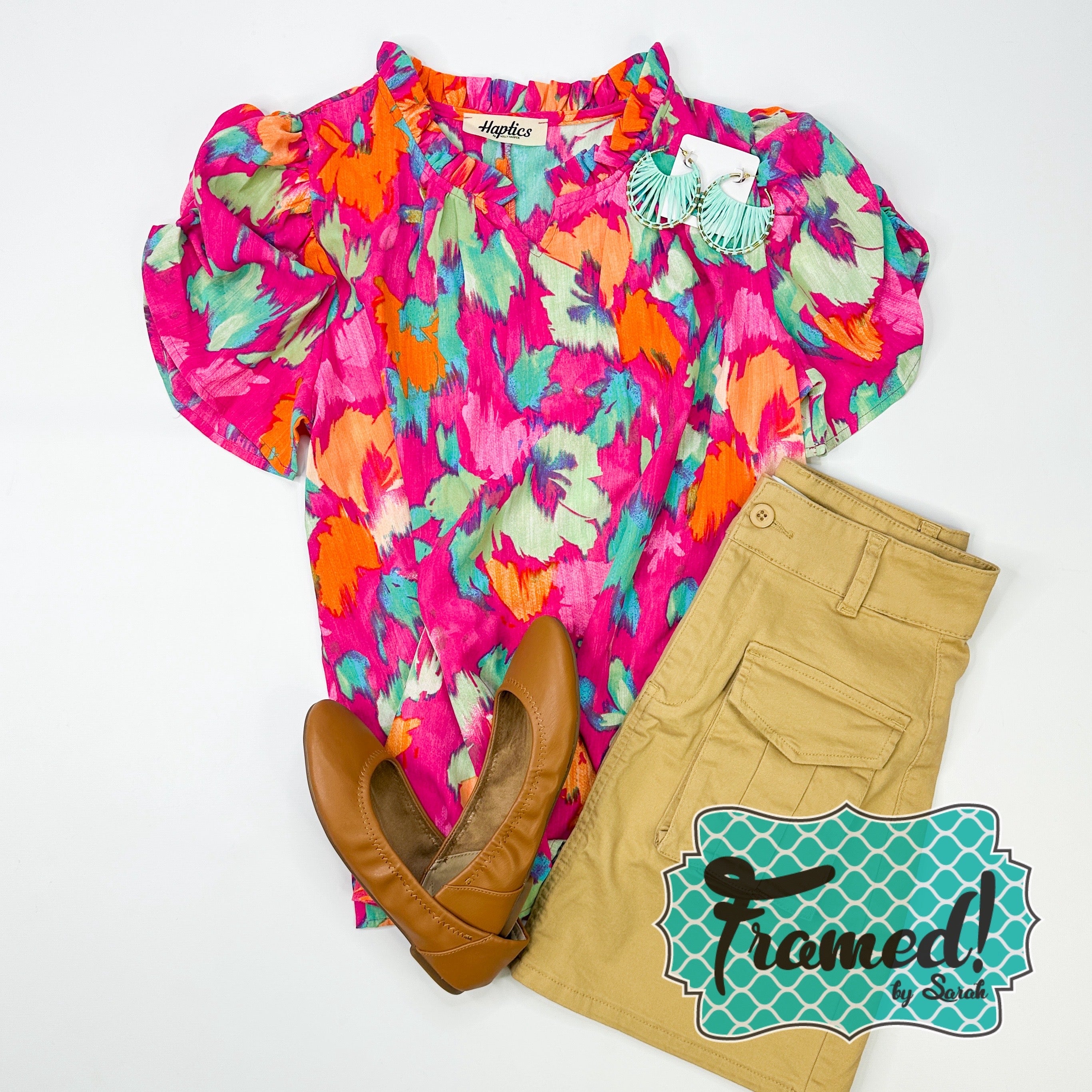 Bright Pink Frilled Neck Floral Top (Small only)