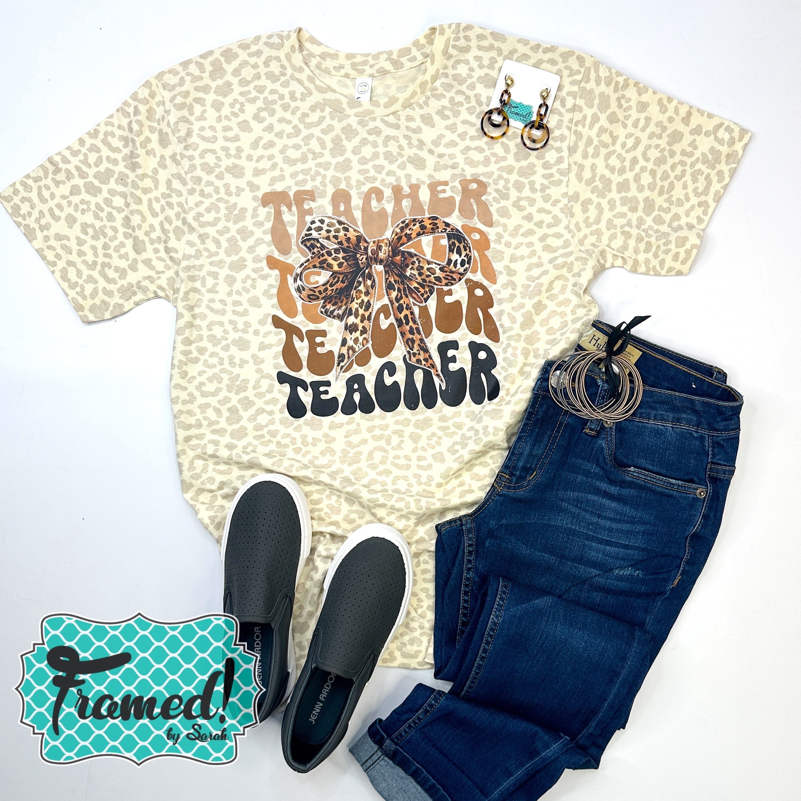 Leopard Bow Teacher Tee (Med, Large only)