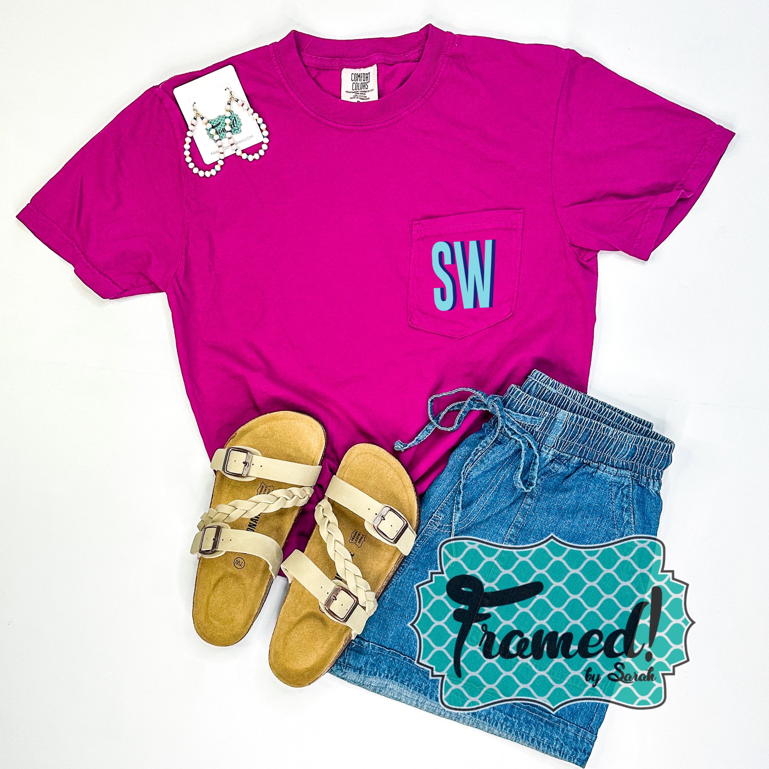 Fuchsia Monogrammed Pocket Tee (Sm only)