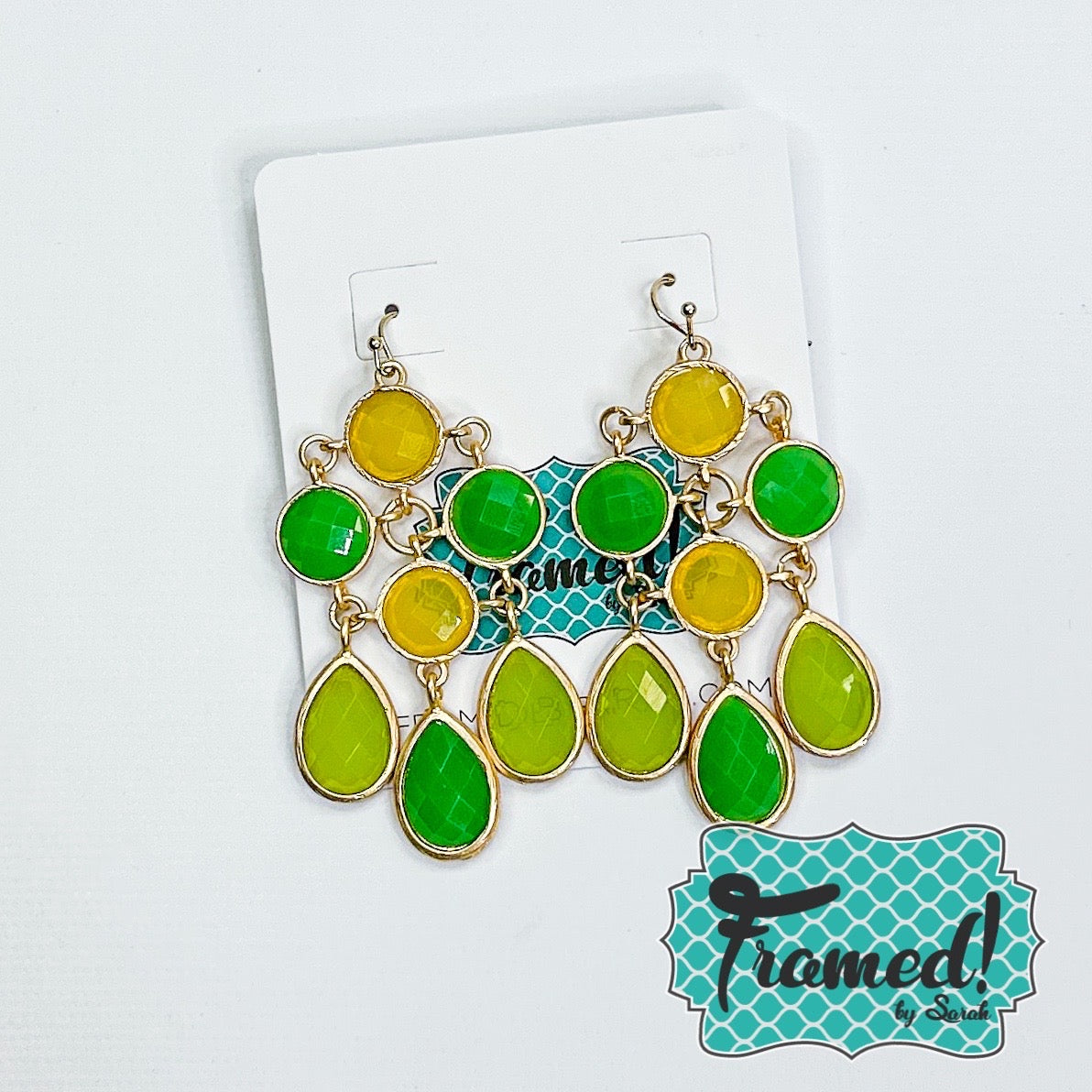 Green & Gold Chandelier Earrings