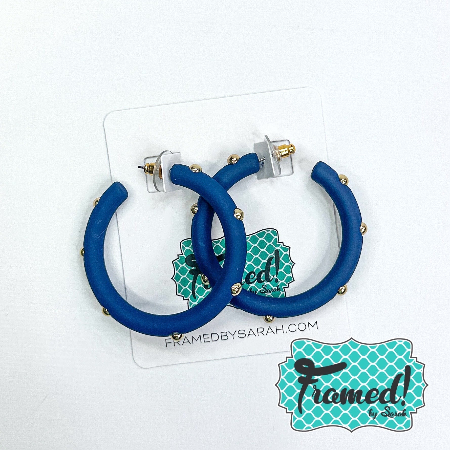 Navy Stud Hoop Earrings