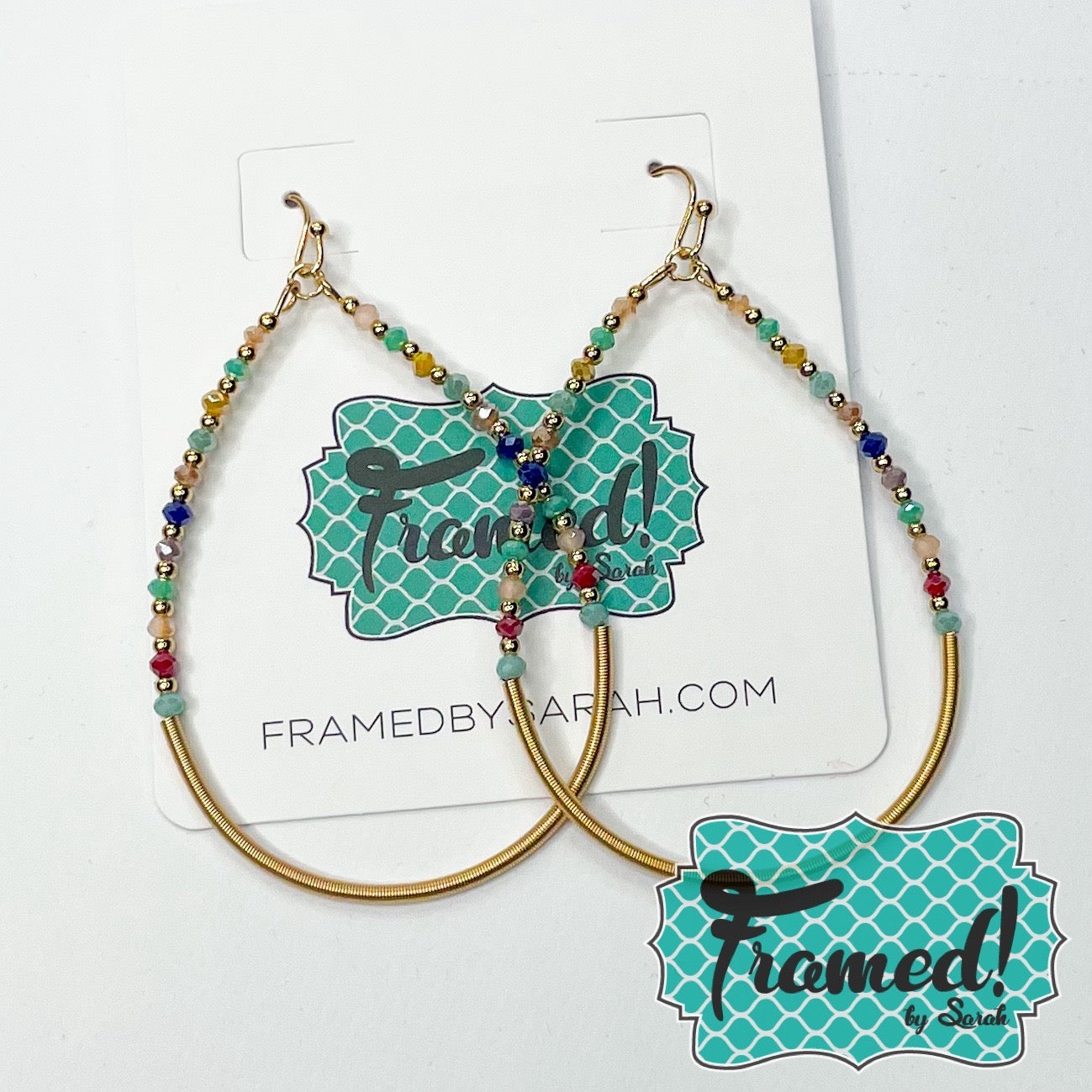 Multi Rhinestone & Gold Teardrop Earrings