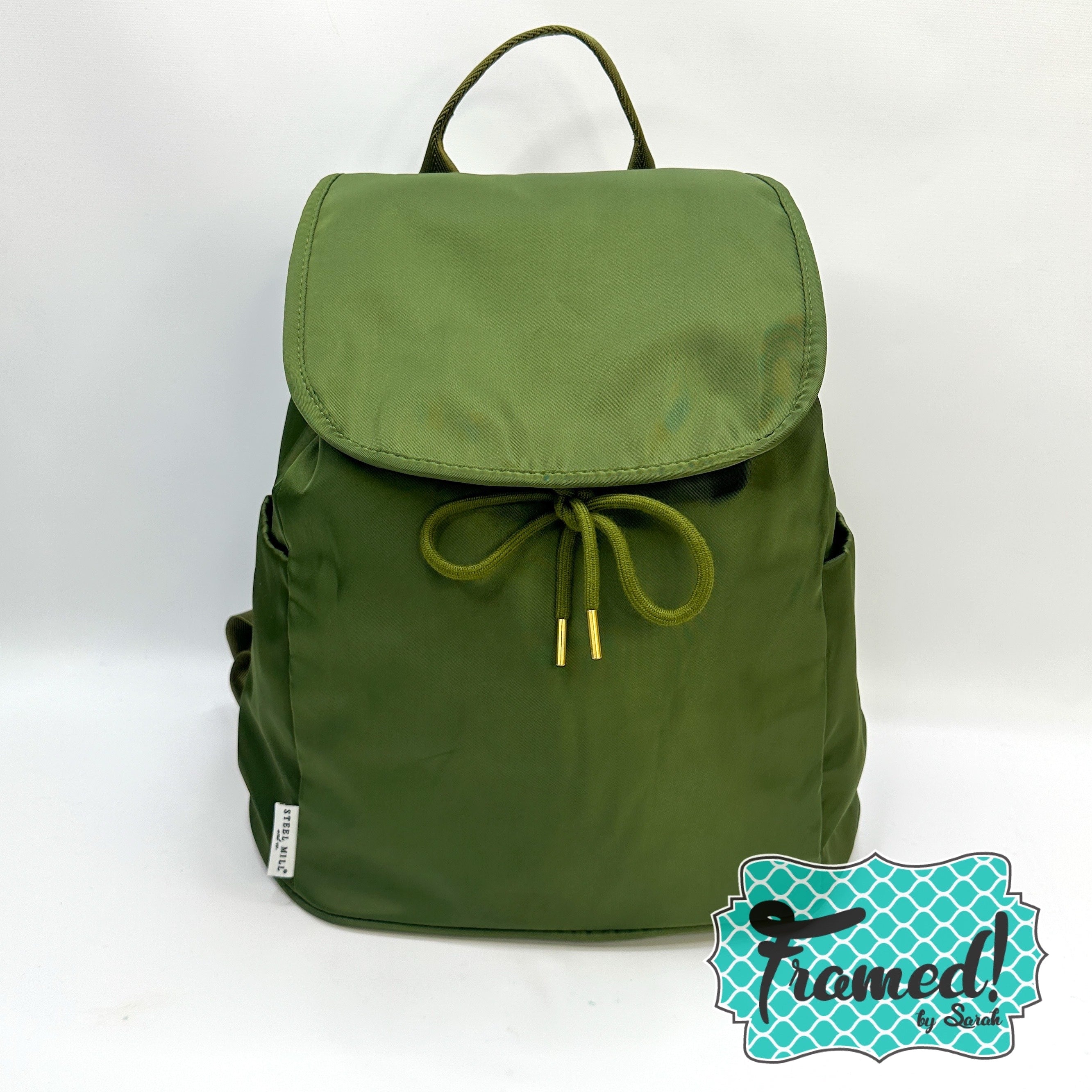 Olive Green Monogrammed Backpack