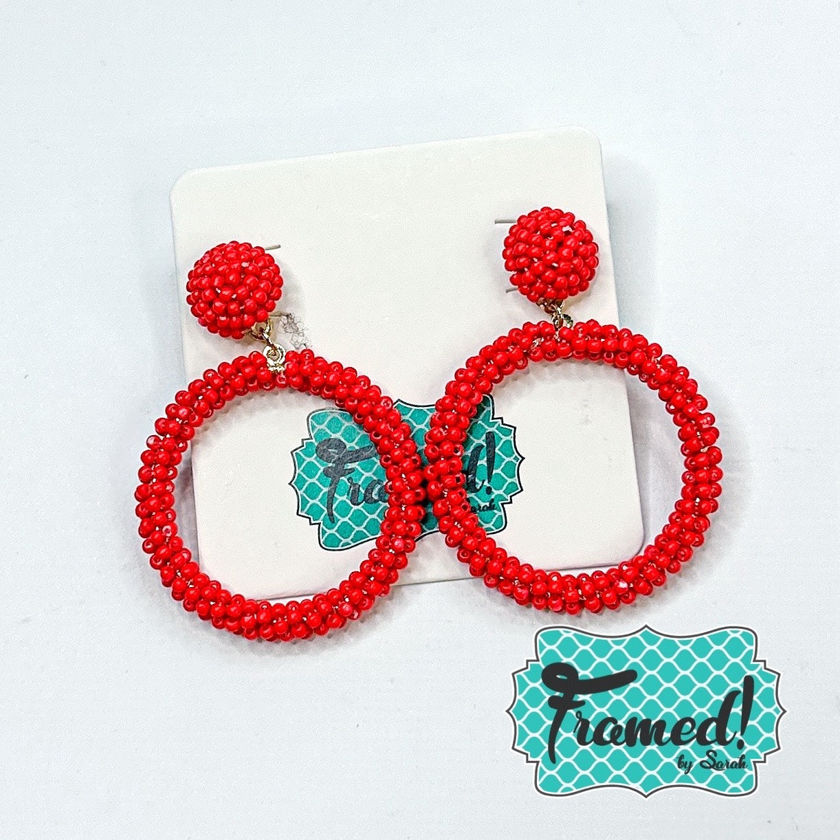 Red Beaded Hoop Earrings