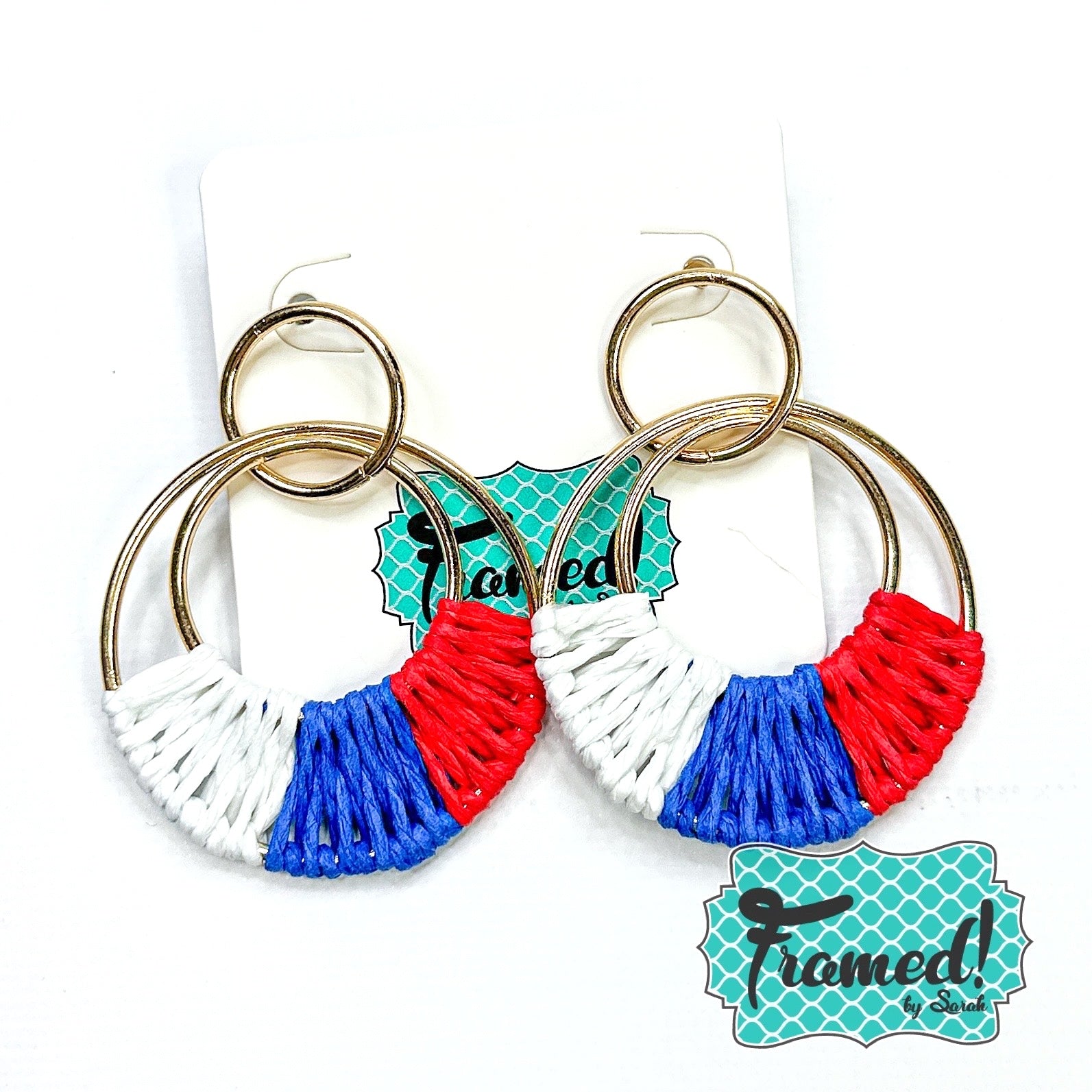 Red. White & Blue Raffia Wrapped Earrings