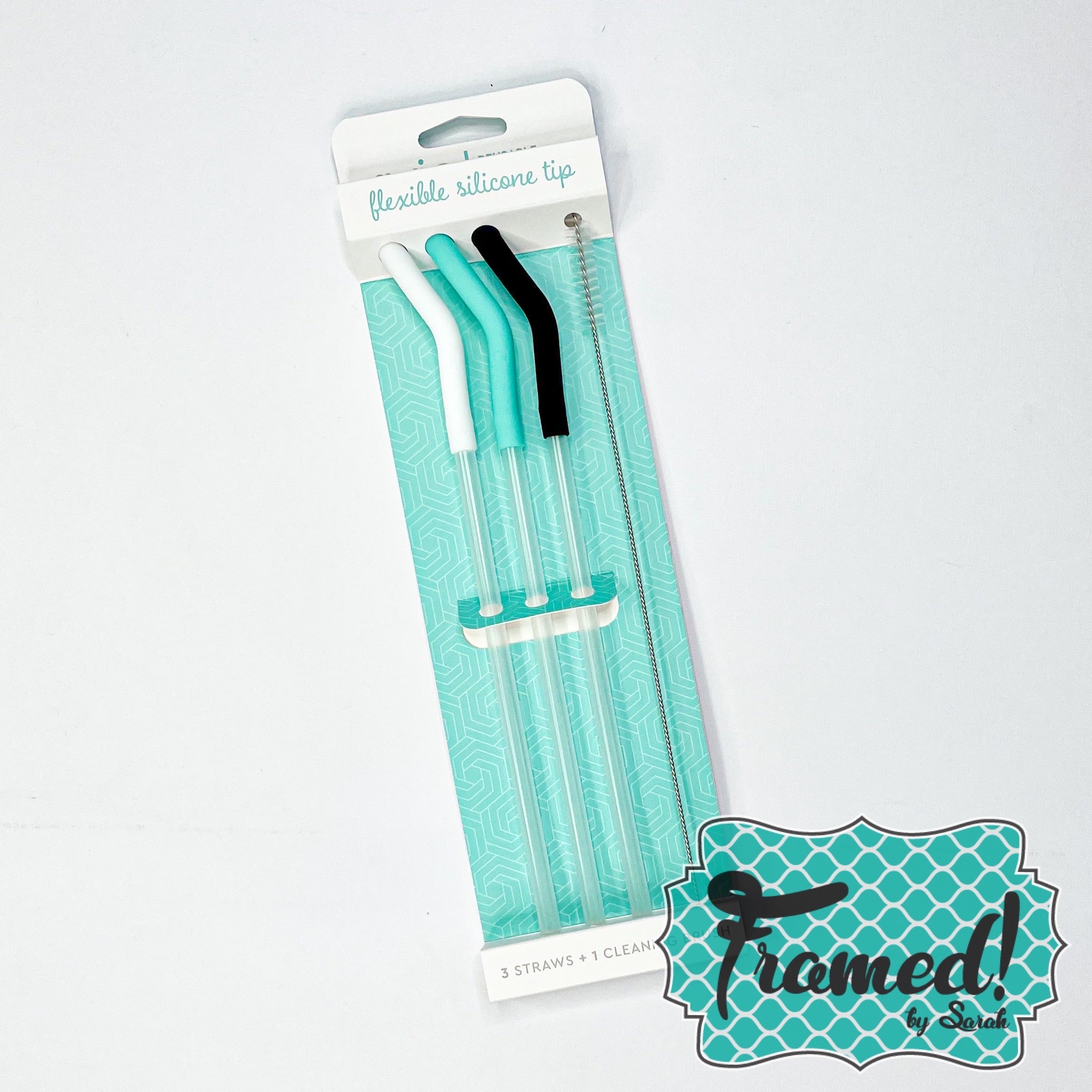 Reusable Straw Set (for 40oz Mega Mug or 32 oz Tumblers) - White/Aqua/Black