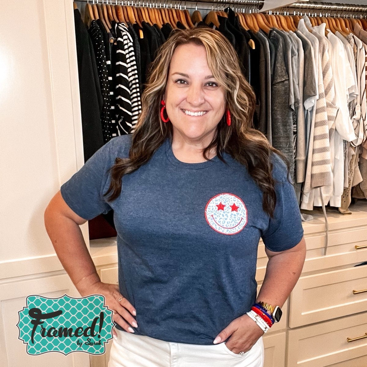Heather Navy Smiley Face Graphic Tee