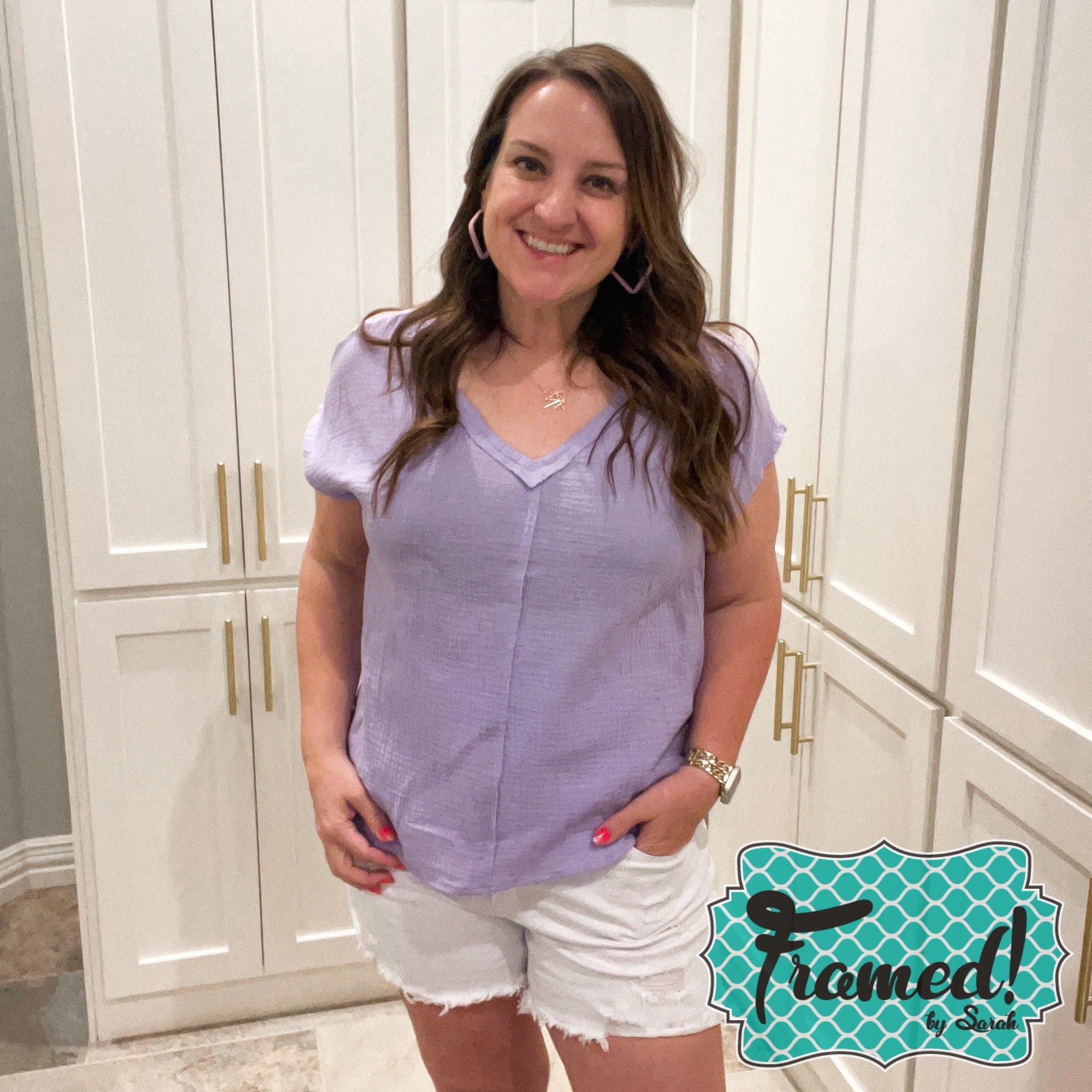 Lavender V-Neck Cap Sleeve Top (Sm Only)