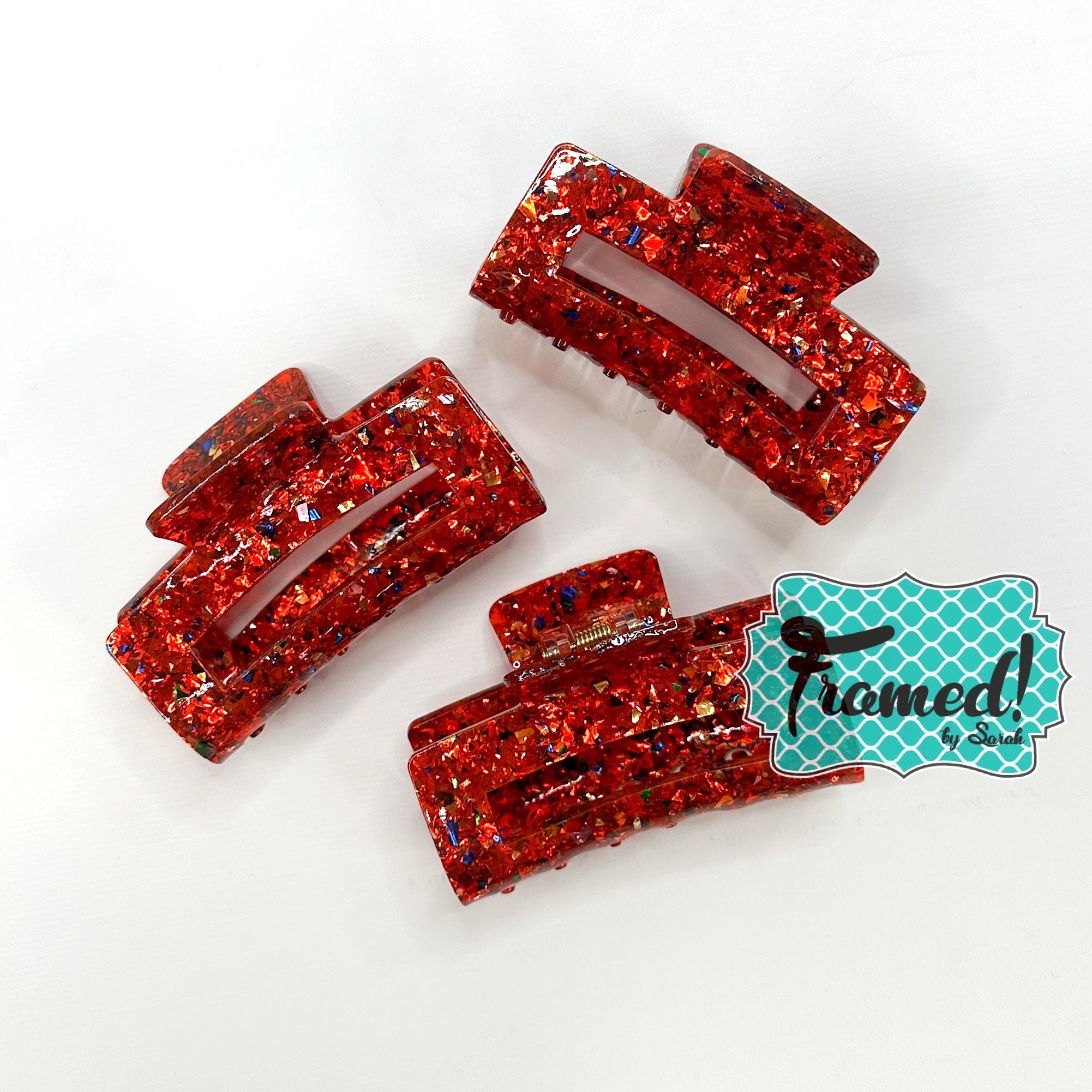 Set of 3 Red Glitter Hair Clips