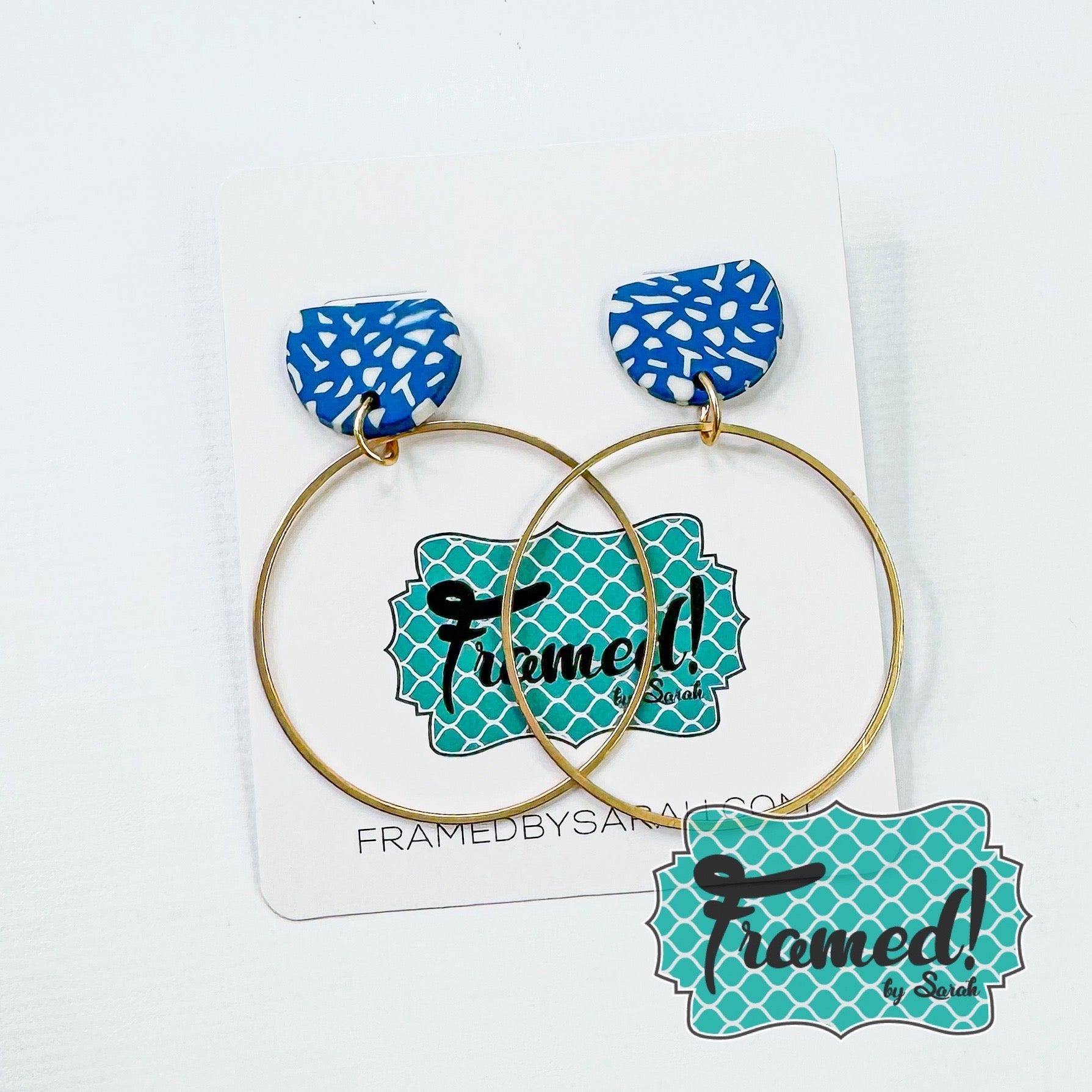 Spotted Navy & Gold Hoop Earrings