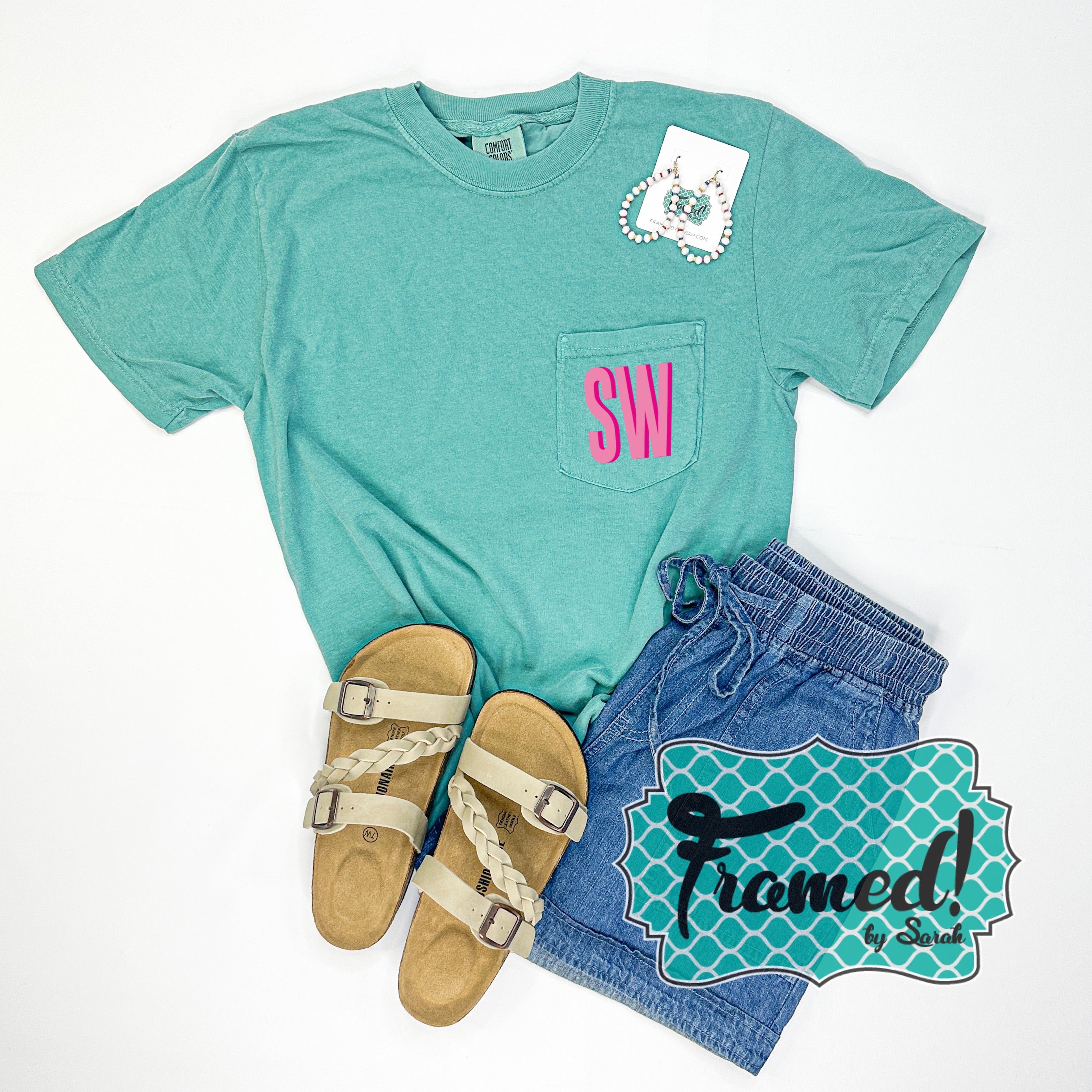 Turquoise Monogrammed Pocket Tee (Small only)
