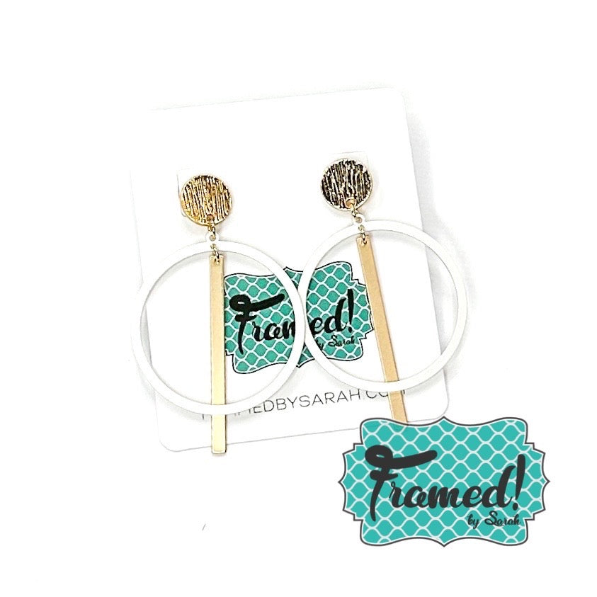 White Circle with Gold Bar Earrings
