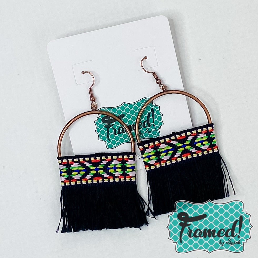 Black Macrame Hoop Earrings