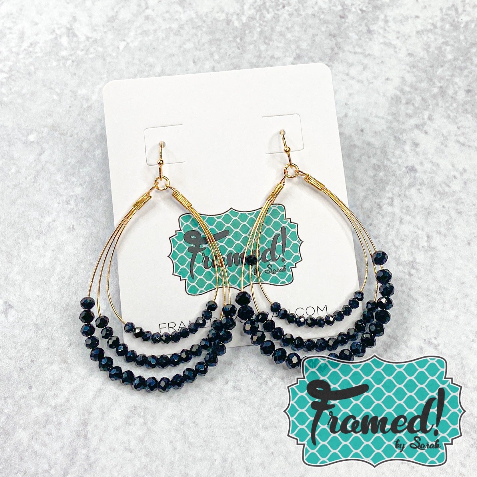 Black Triple Beaded Teardrop Earrings