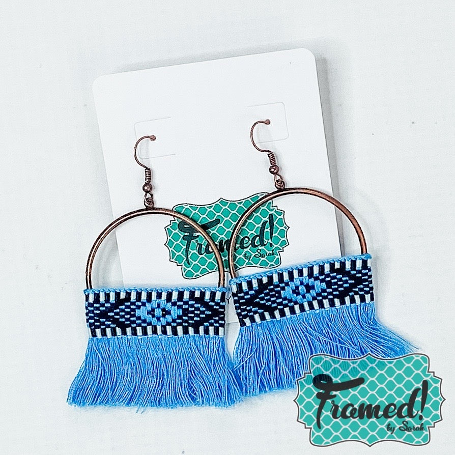 Blue Macrame Hoop Earrings
