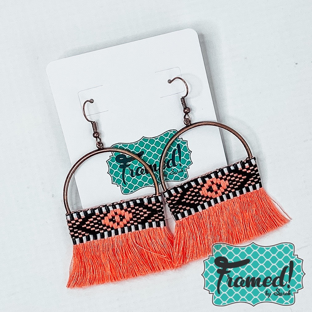 Coral Macrame Hoop Earrings