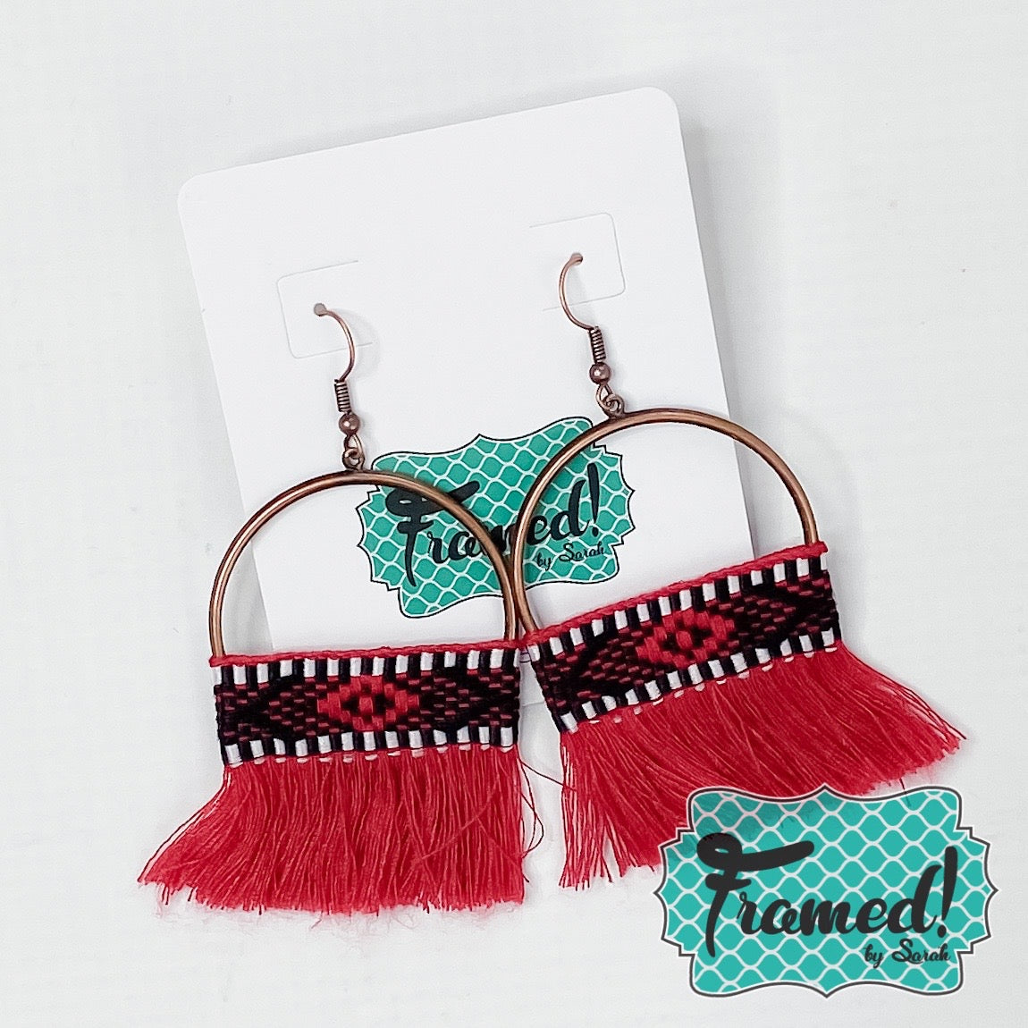 Dark Red Macrame Hoop Earrings