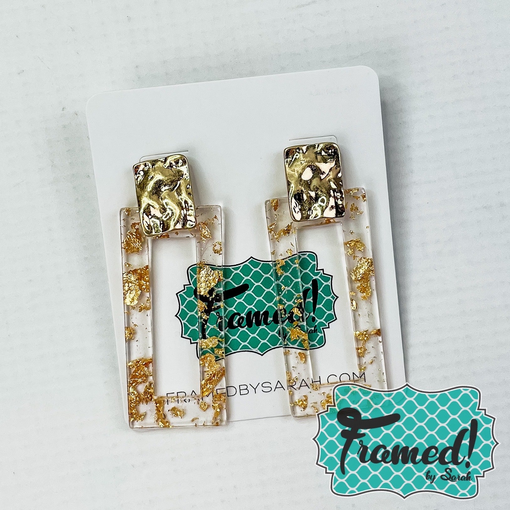 Gold Fleck Rectangle Earrings