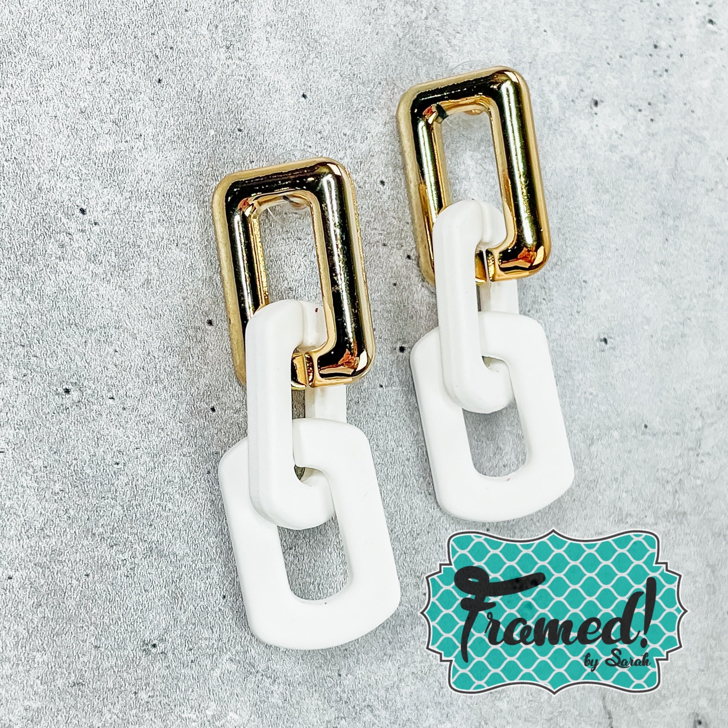 Gold & White Link Earrings