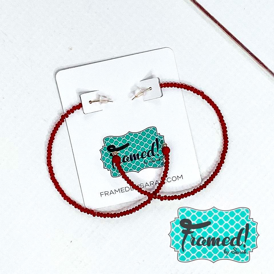 Dark Red Beaded Hoops