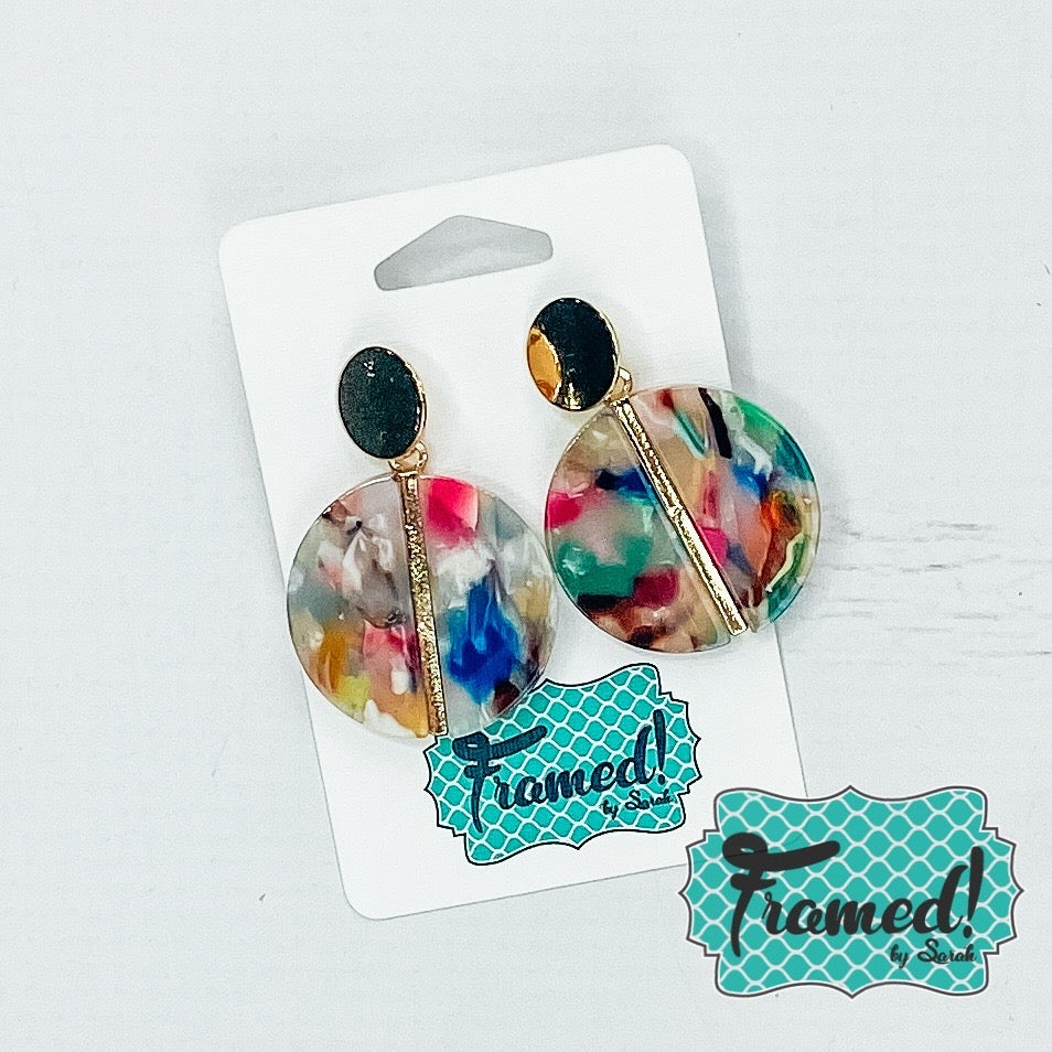 Multi-Colored Resin Disc Earrings