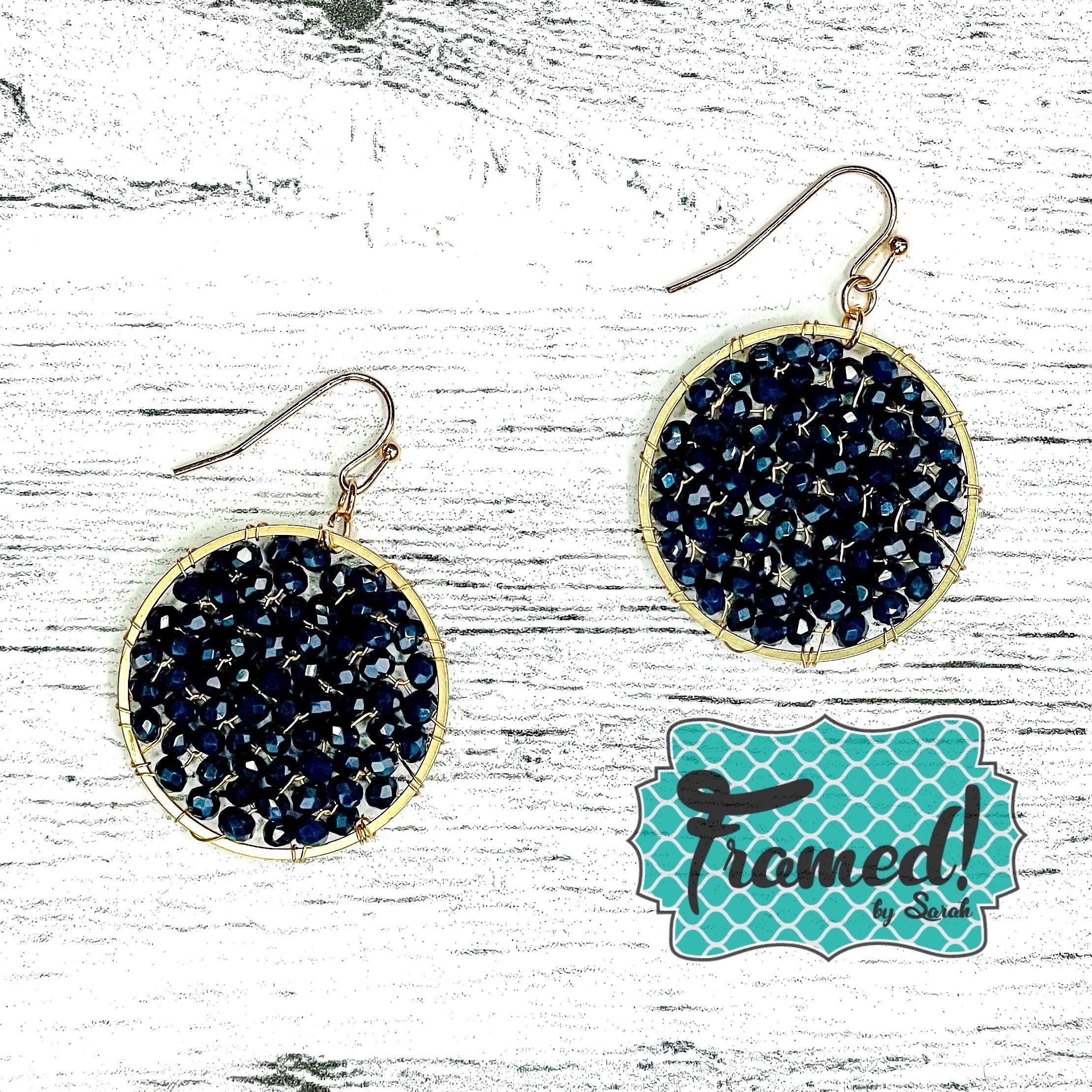 Navy Beaded Disc Earrings