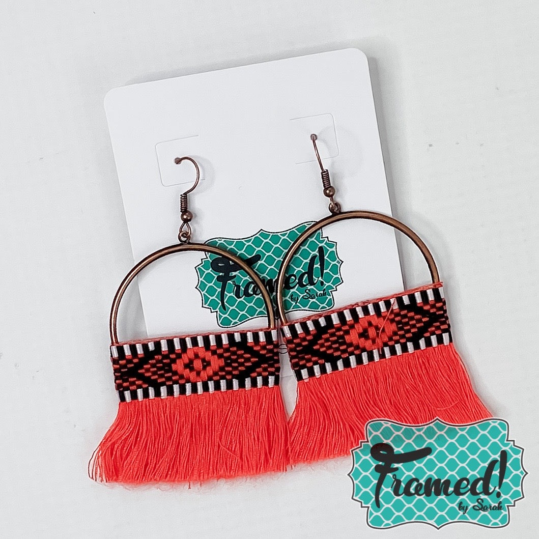 Dark Orange Macrame Hoop Earrings