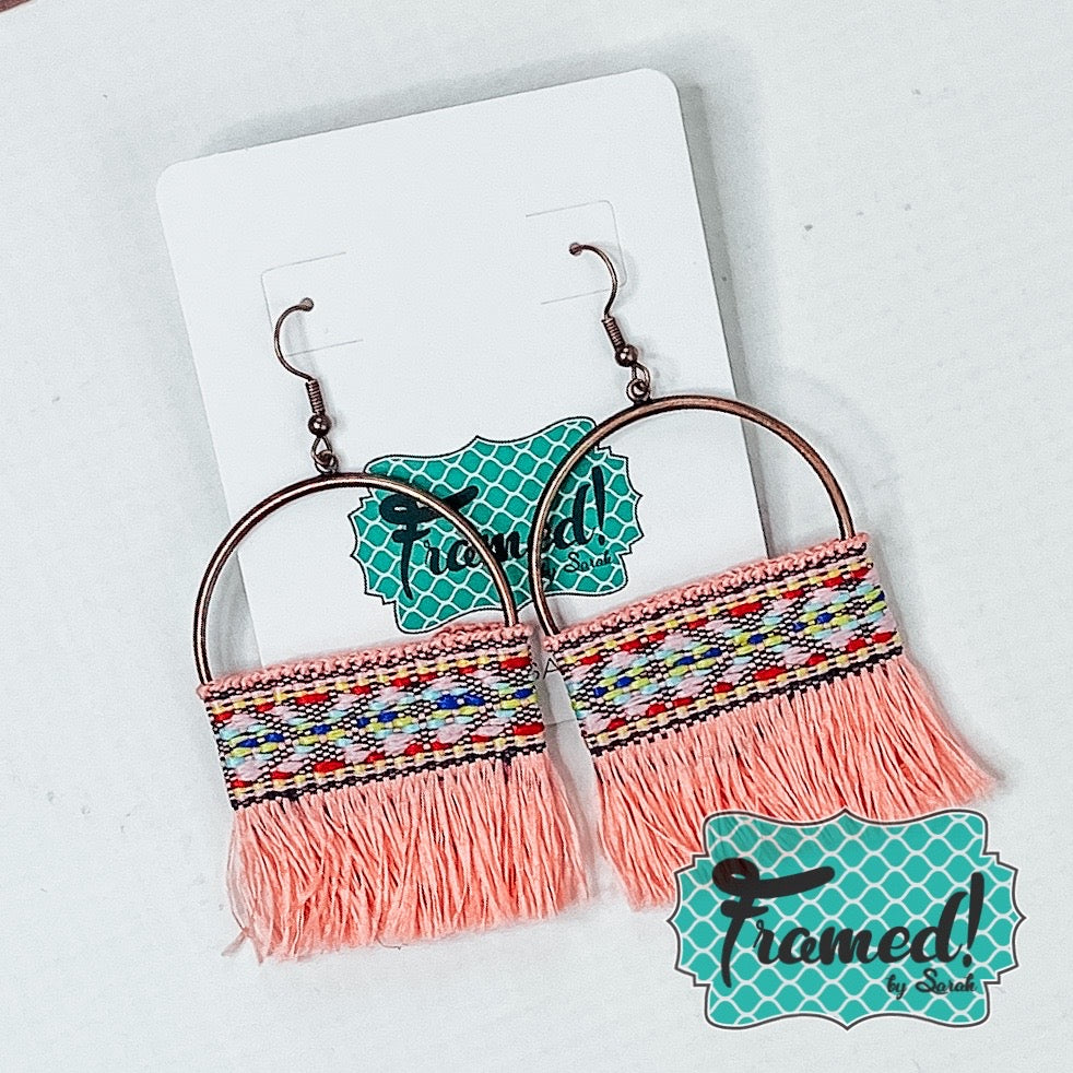 Peach Macrame Hoop Earrings