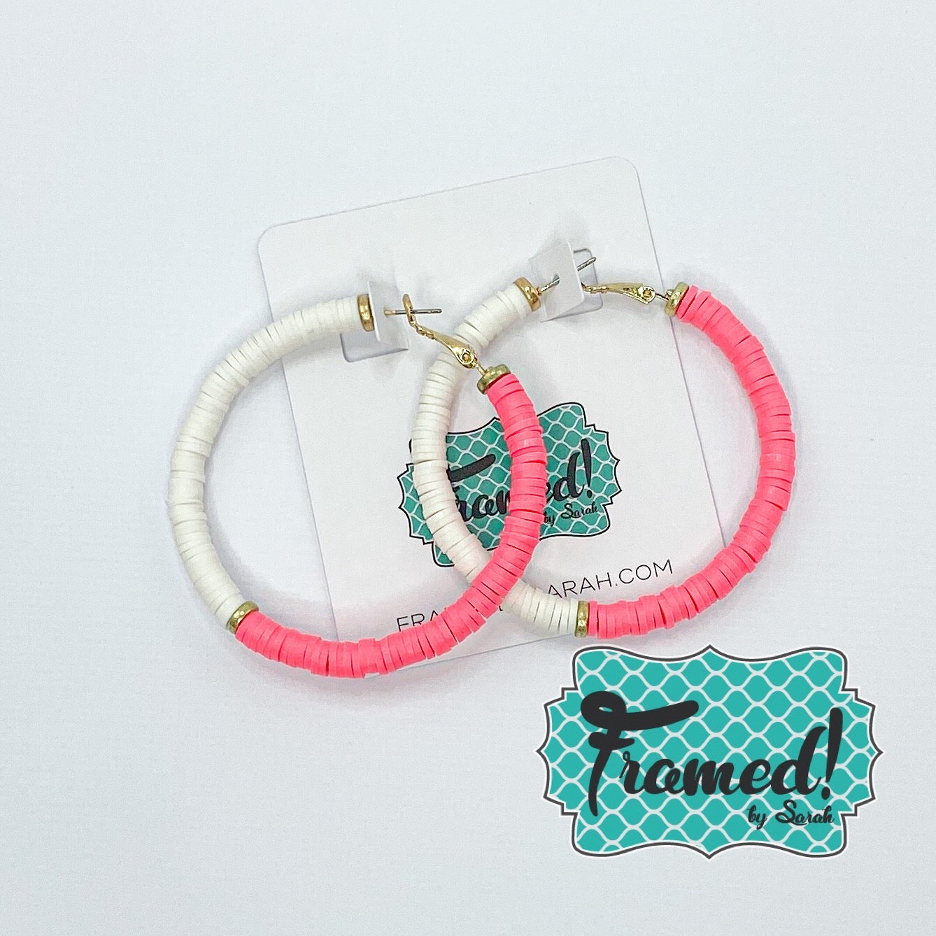 Pink & White Beaded Hoop Earrings