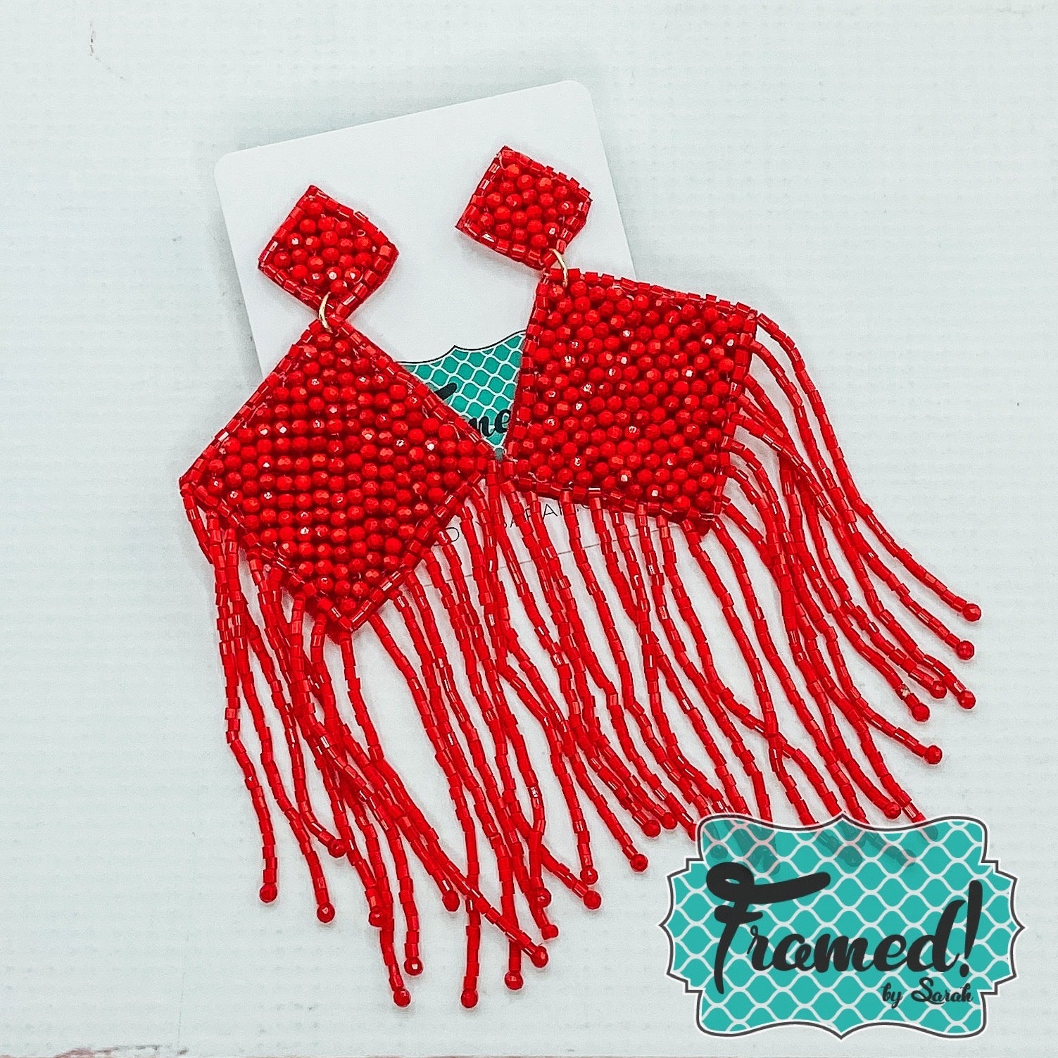 Red Beaded Statement Earrings