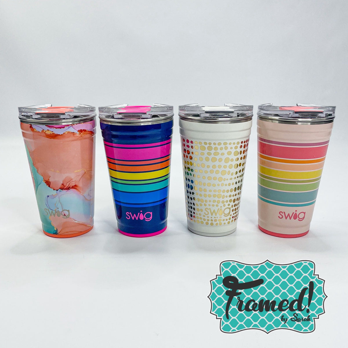 Swig 12 oz. Lowball Tumbler - Pink Bamboo Trellis