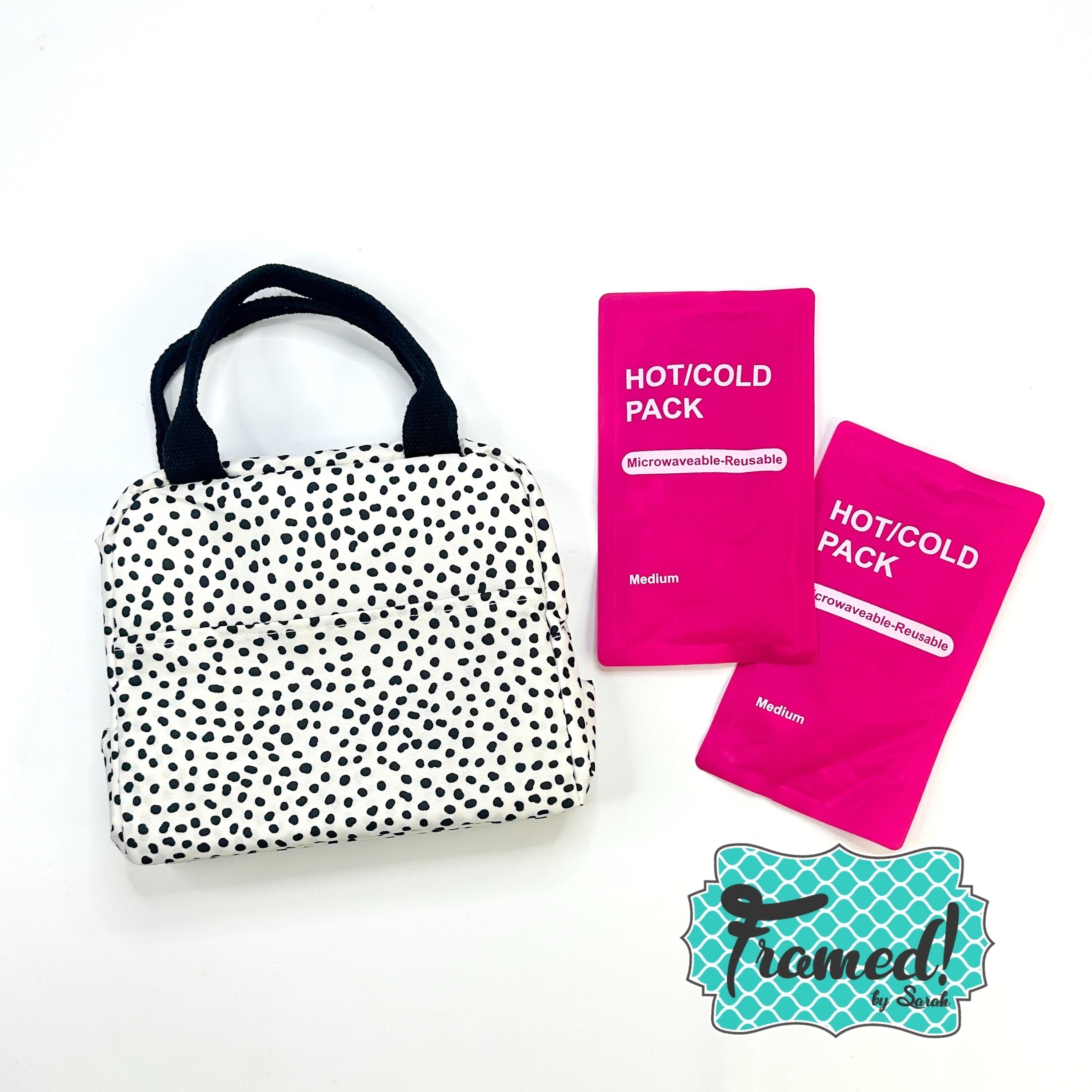 Black & White Spotted Insulated Lunch Tote & Set of 2 Reusable Hot/Cold Packs