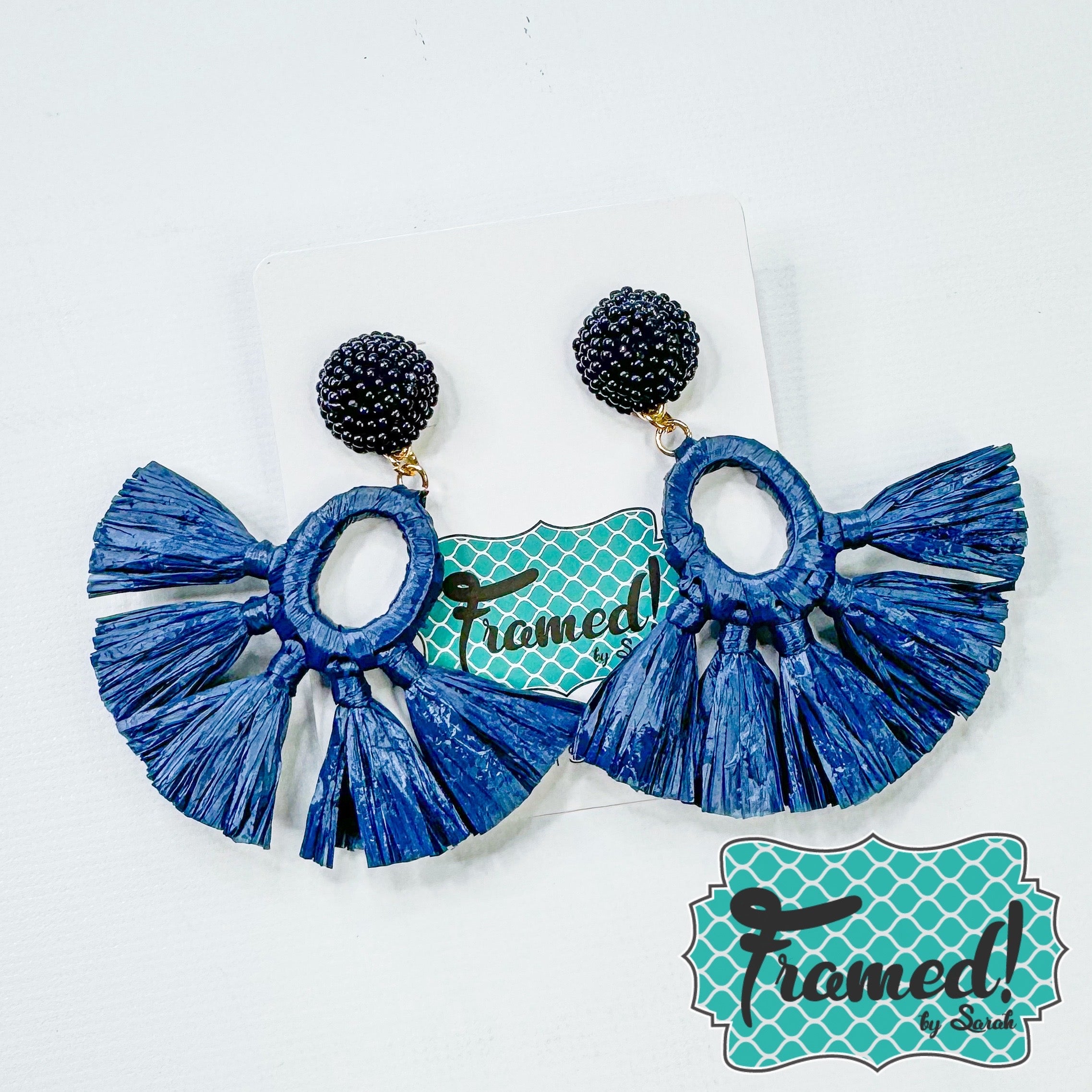 Navy Raffia Earrings