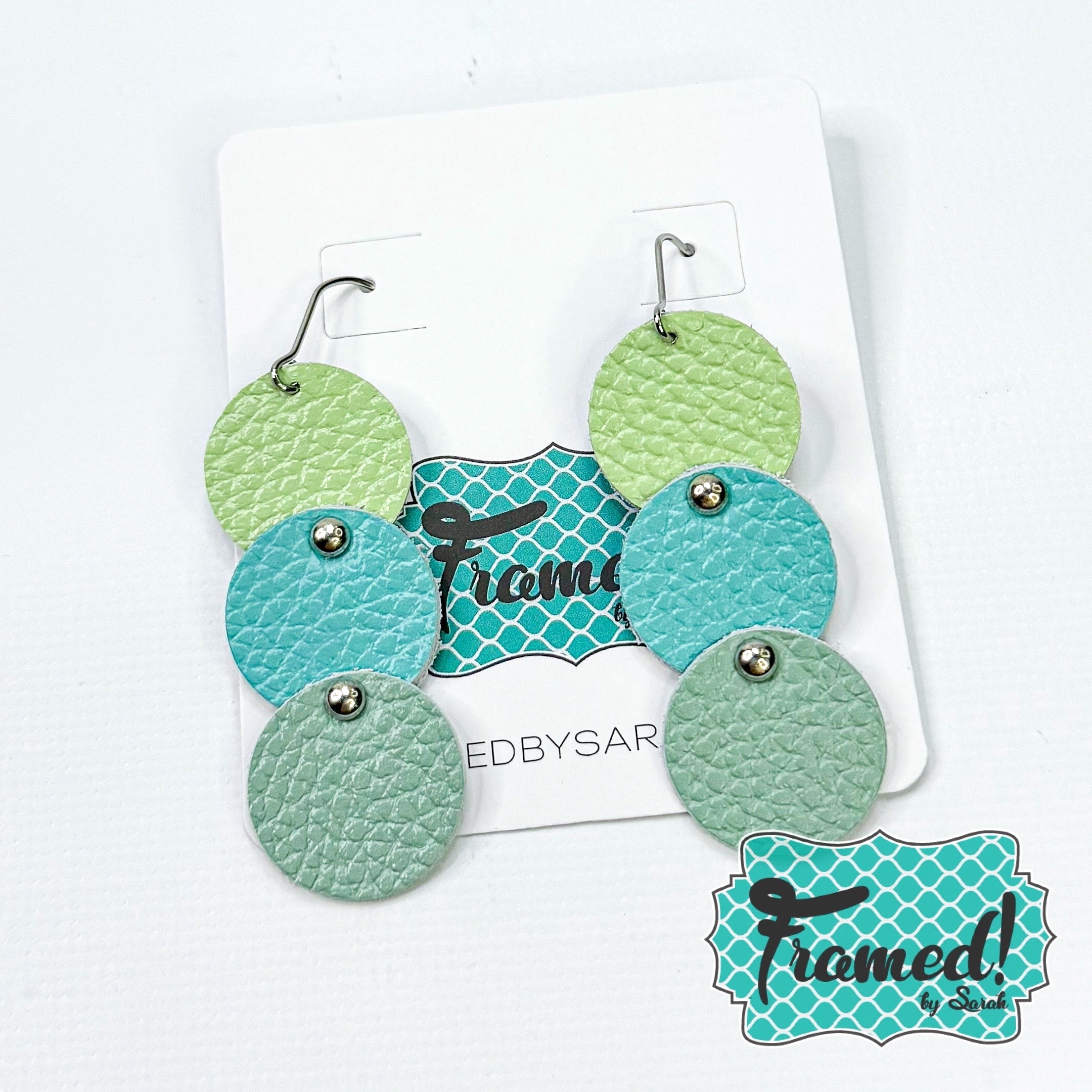 Aqua Triple Disc Leather Earrings