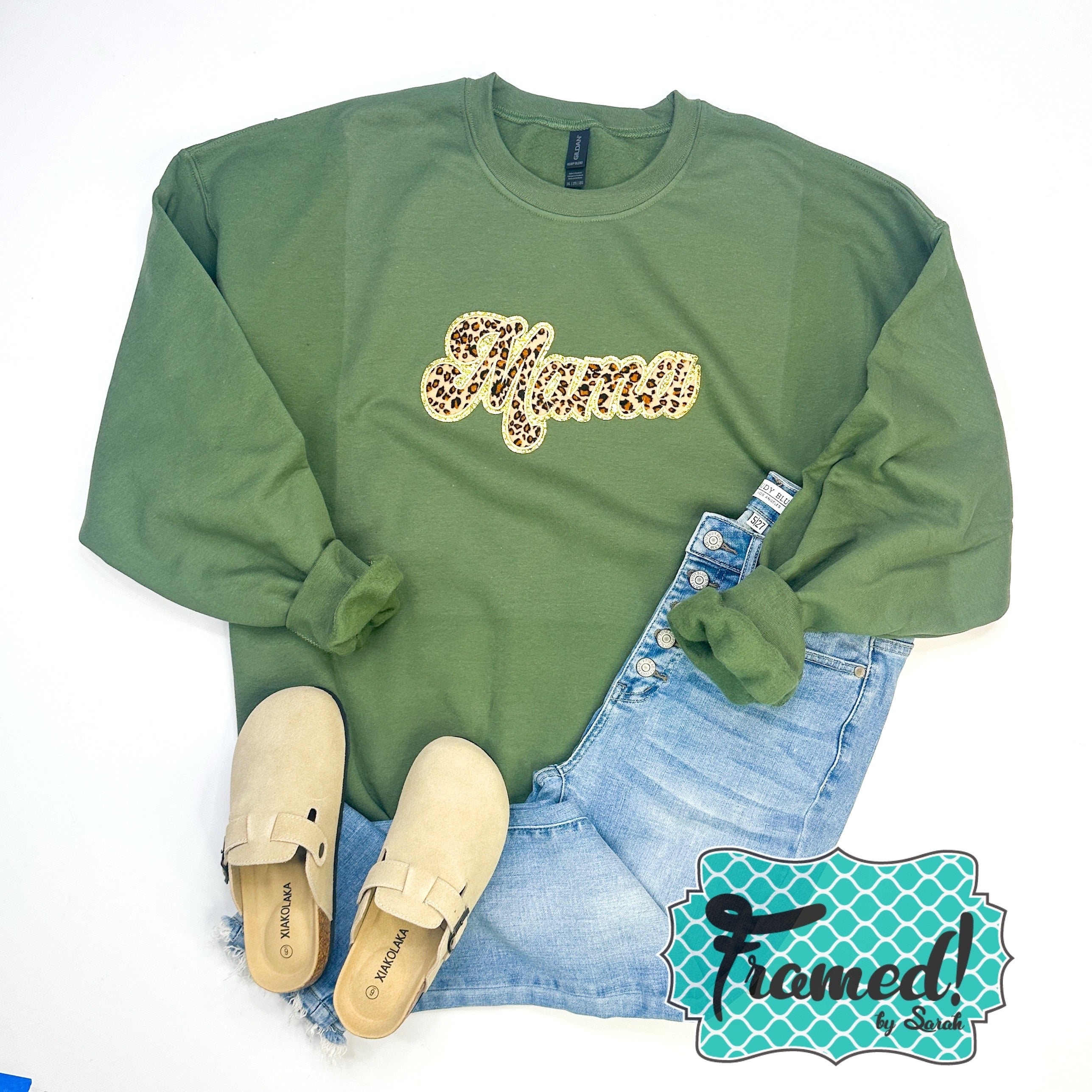 Olive 'Mama' Chenille Patch Sweatshirt (Lg, 2X & 3X only)