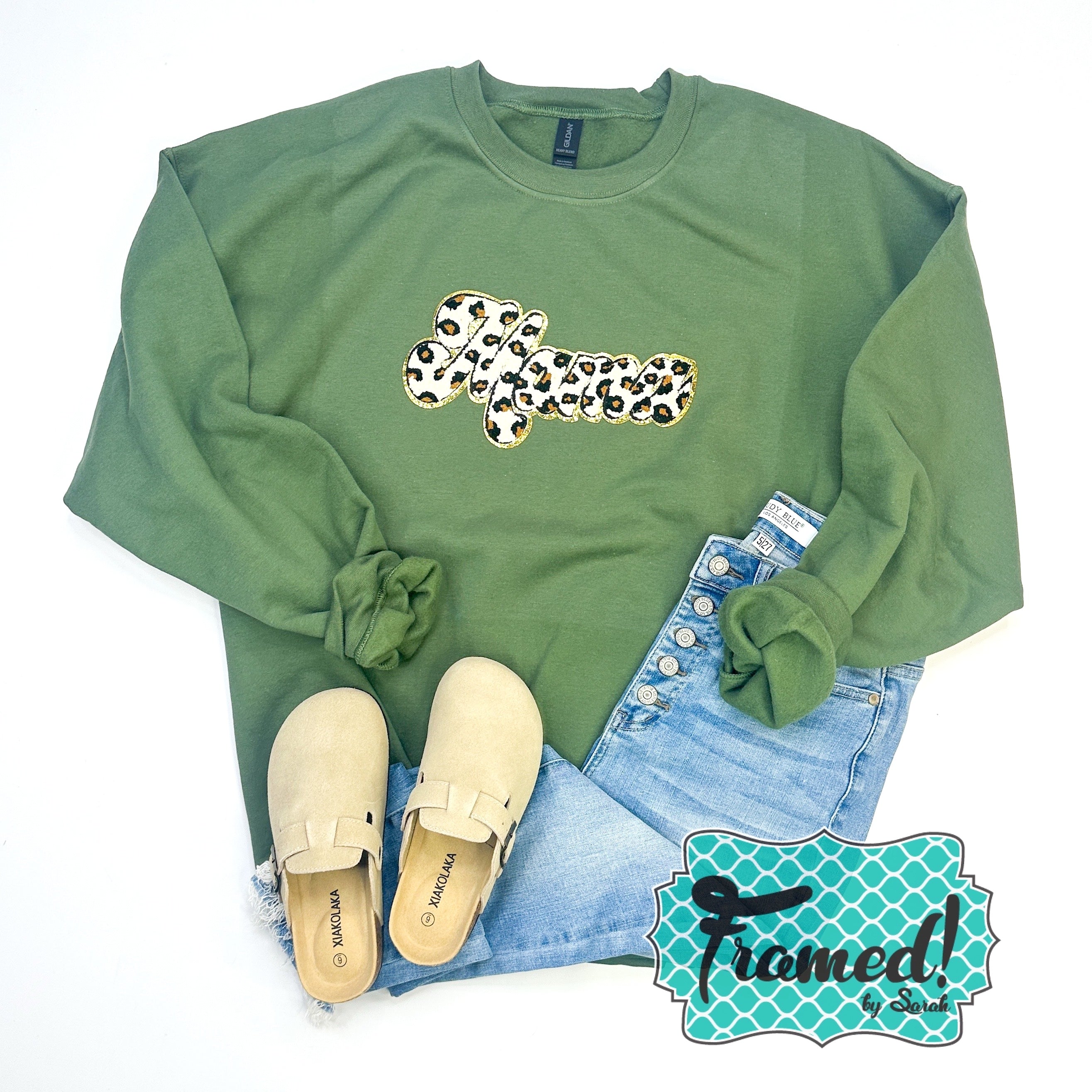 Olive 'Mama' Chenille Patch Sweatshirt (Lg, 2X & 3X only)