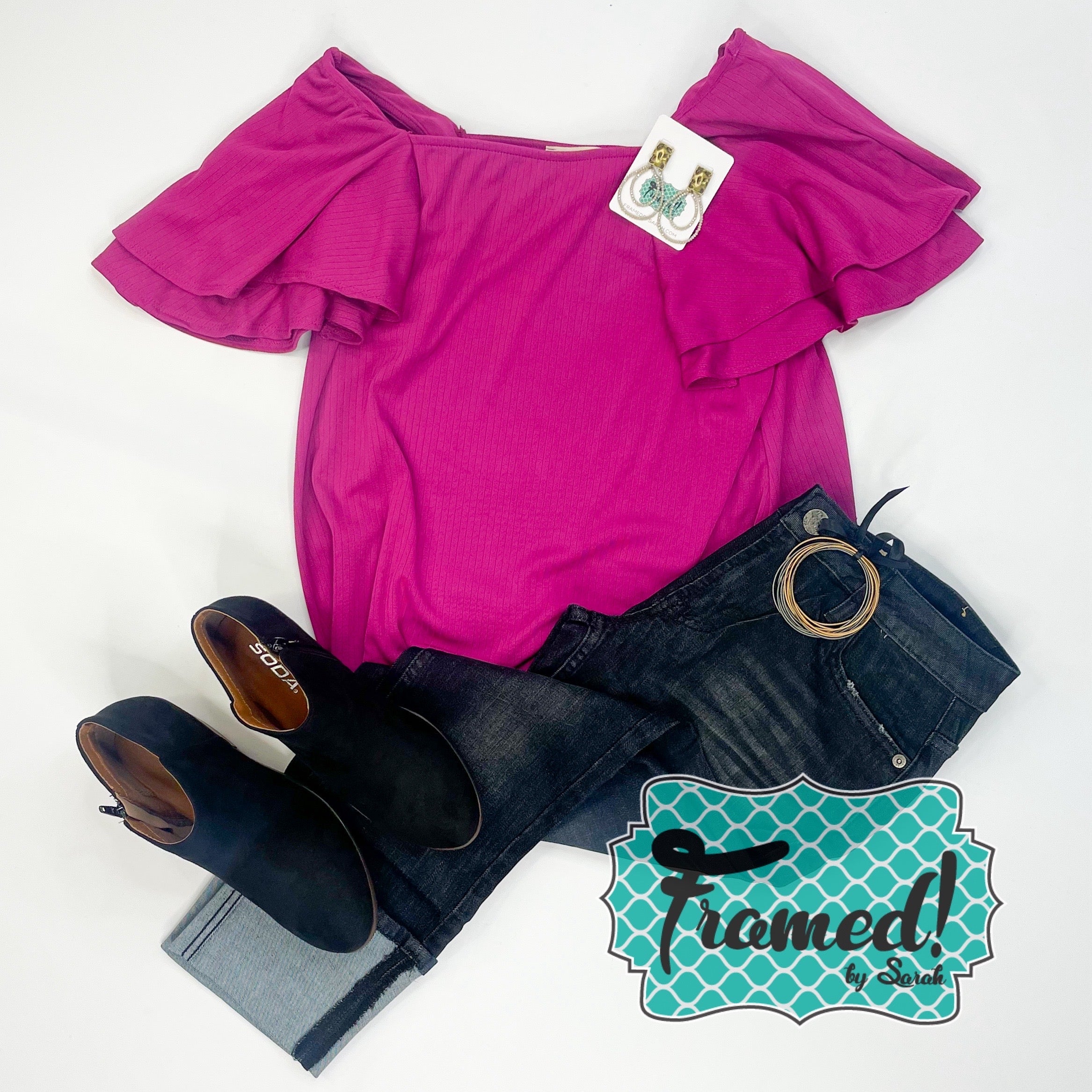 Berry Ruffle Sleeve Top (Small only)