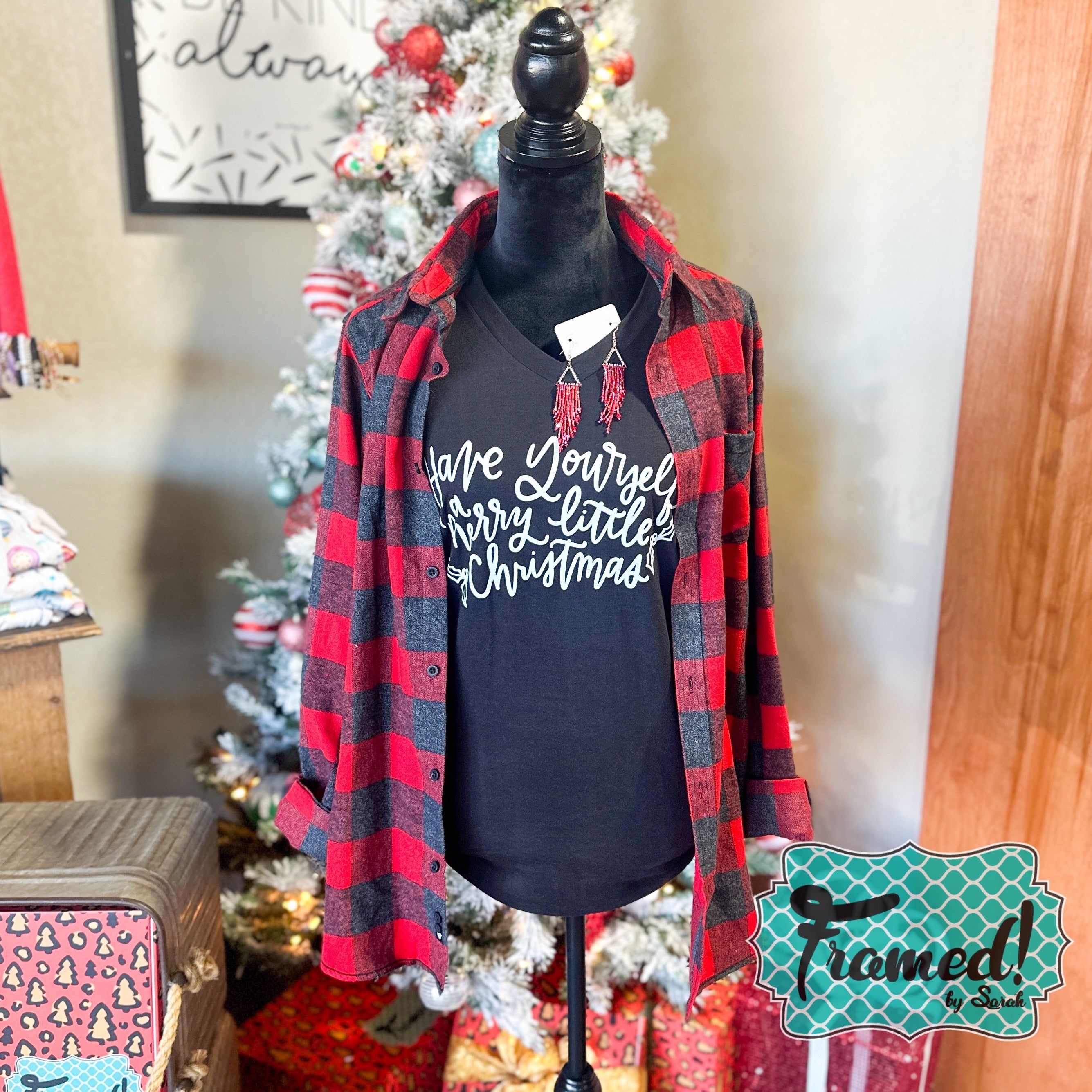 Black V-Neck 'Have Yourself a Merry Little Christmas' Graphic Tee (Small & Large only)