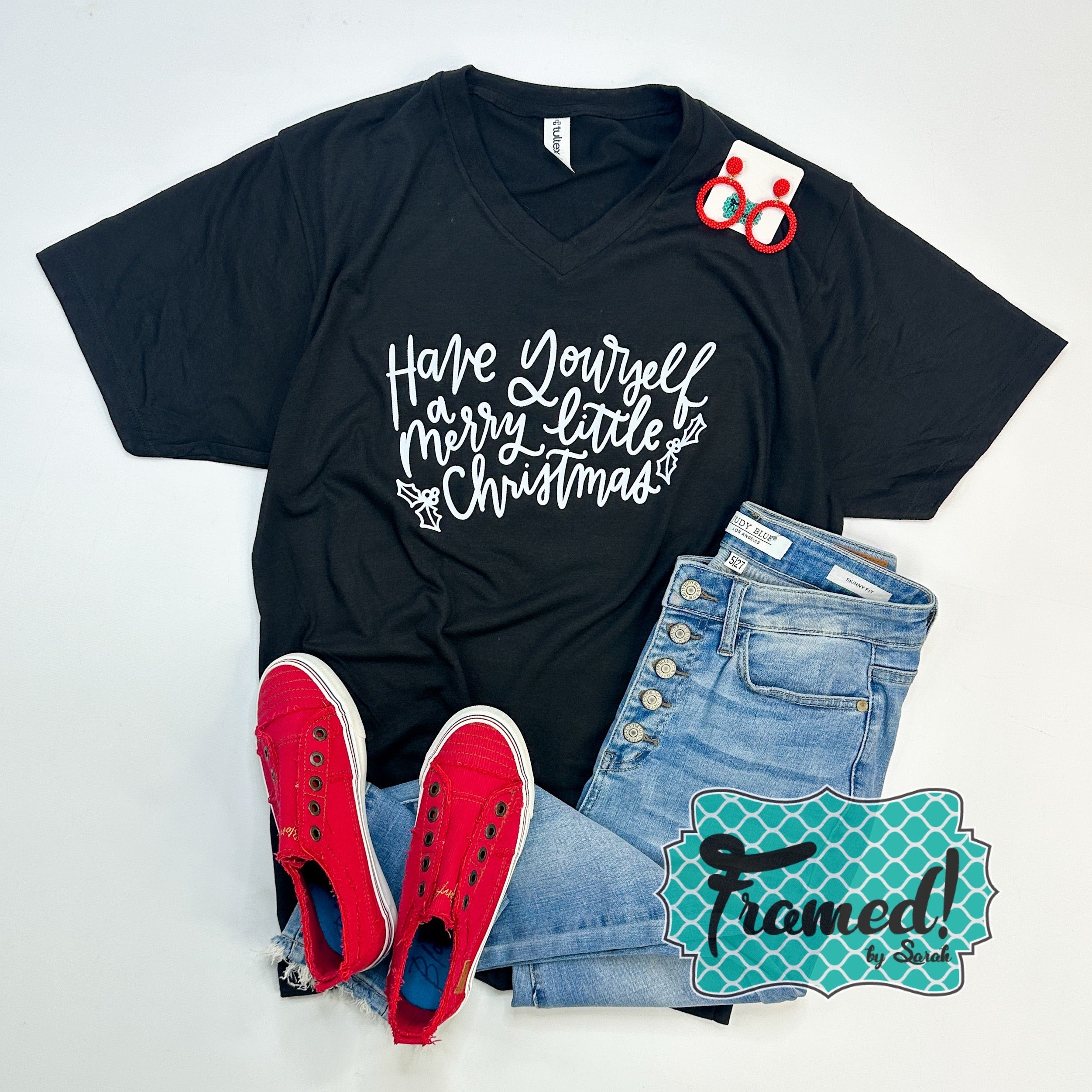 Black V-Neck 'Have Yourself a Merry Little Christmas' Graphic Tee (Small & Large only)