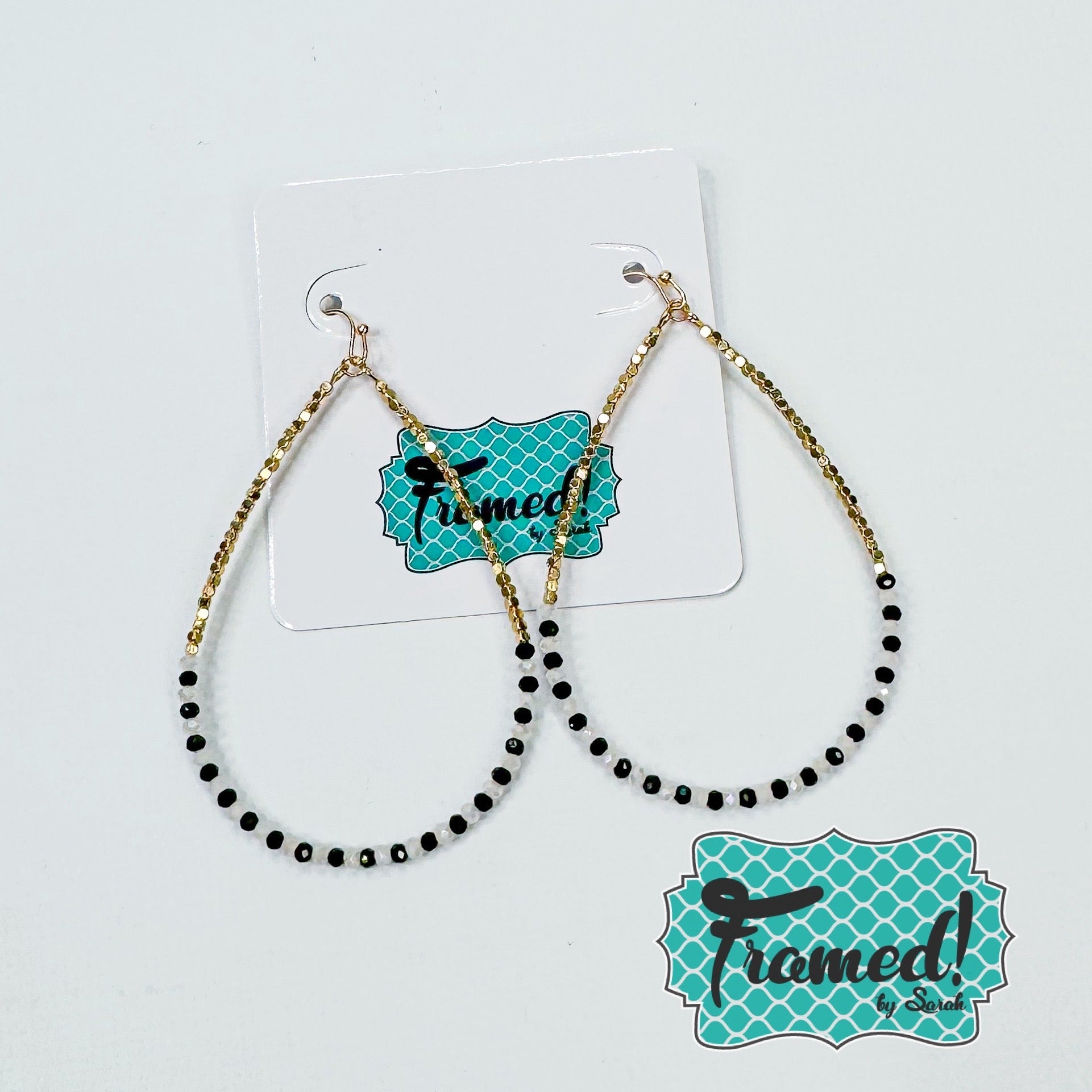 Black & White Beaded Teardrop Earrings