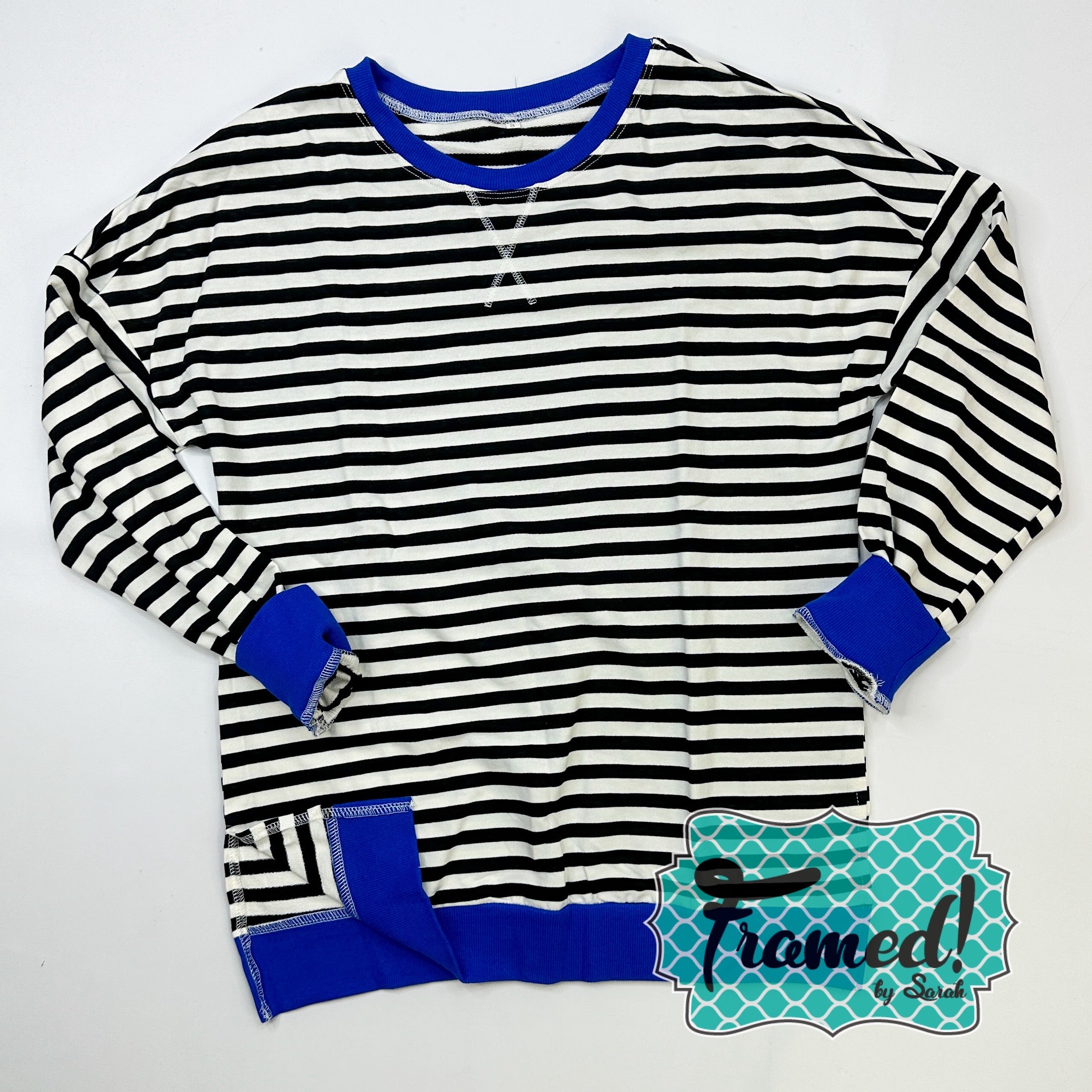 Black & White Striped Split Hem Top