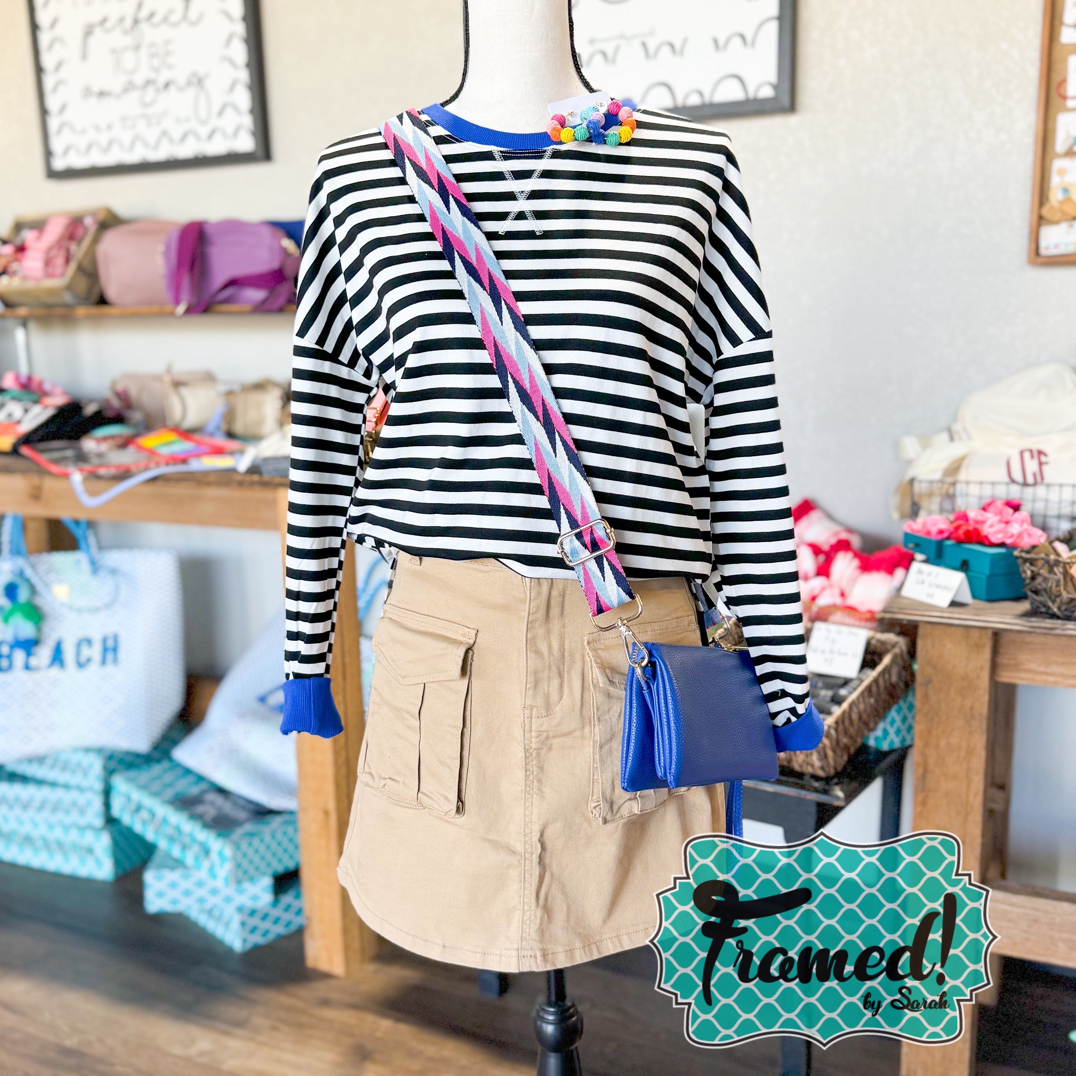 Black & White Striped Split Hem Top