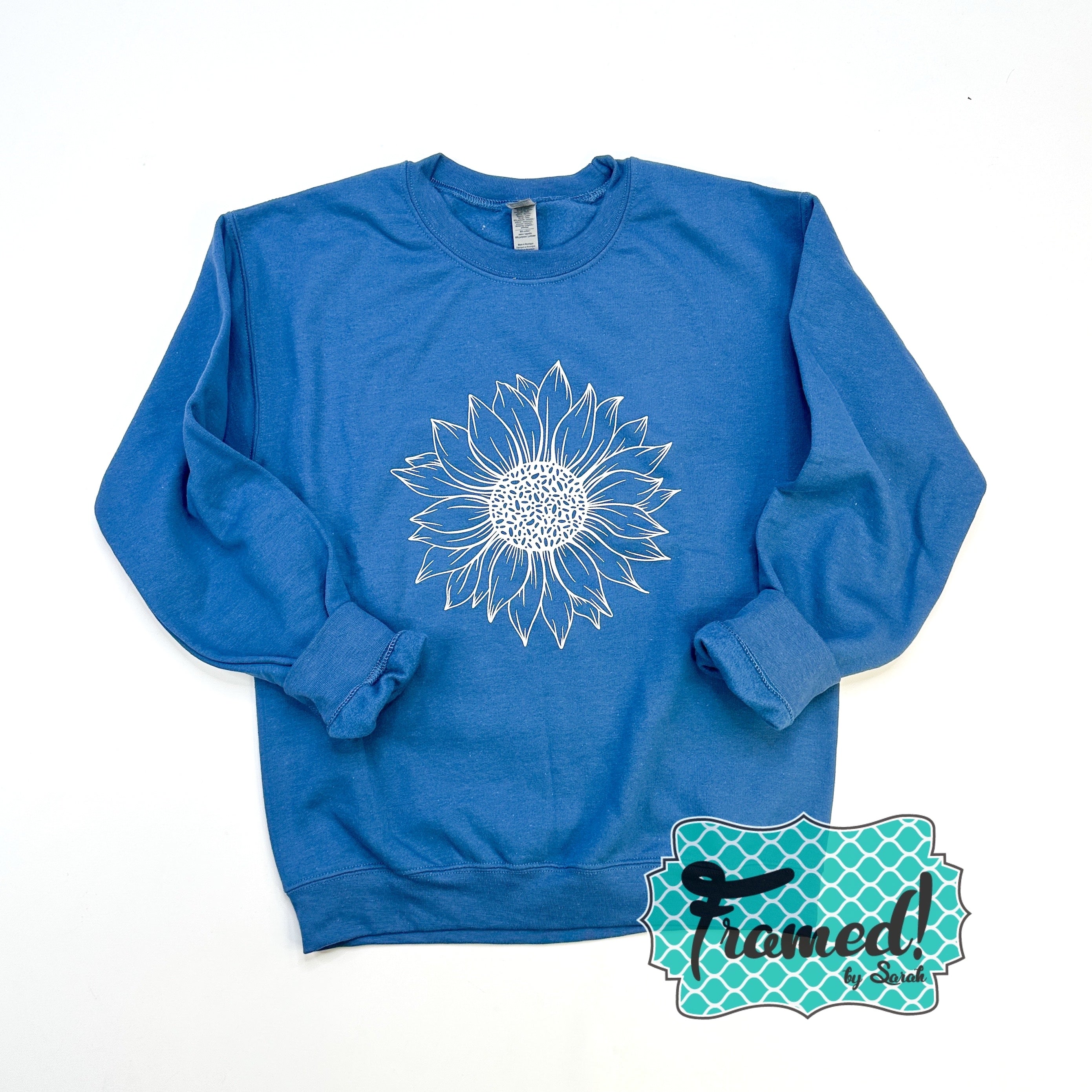 Blue Sweatshirt with Sunflower Design (Small only)